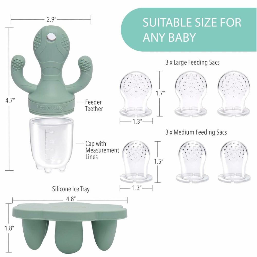 Baby Fruit Feeder Pacifier Teether | Food Freezer Tray With Lid Bpa Free Silicone Freezable Feeding Set For Breast Milk Ice Cubes  Food  Vegetable Purees  |  Teethers All Toys Sage