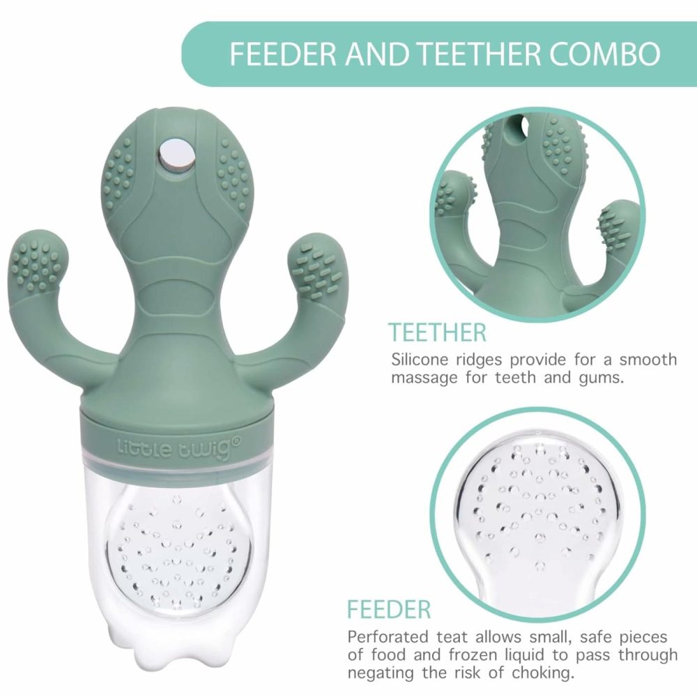 Baby Fruit Feeder Pacifier Teether | Food Freezer Tray With Lid Bpa Free Silicone Freezable Feeding Set For Breast Milk Ice Cubes  Food  Vegetable Purees  |  Teethers All Toys Sage