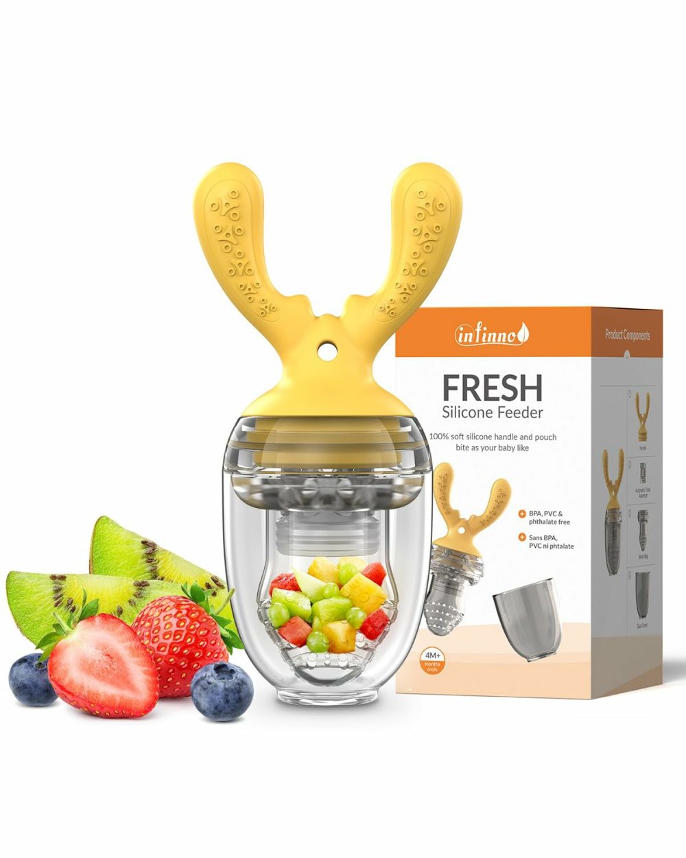 Baby Fruit Food Feeder For Infant  Soft Silicone Vegetable Feeder  Self Feeding Supplies  Bpa Free  4 Months And Up  Antlers Yellow  |  Teethers All Toys Teethers