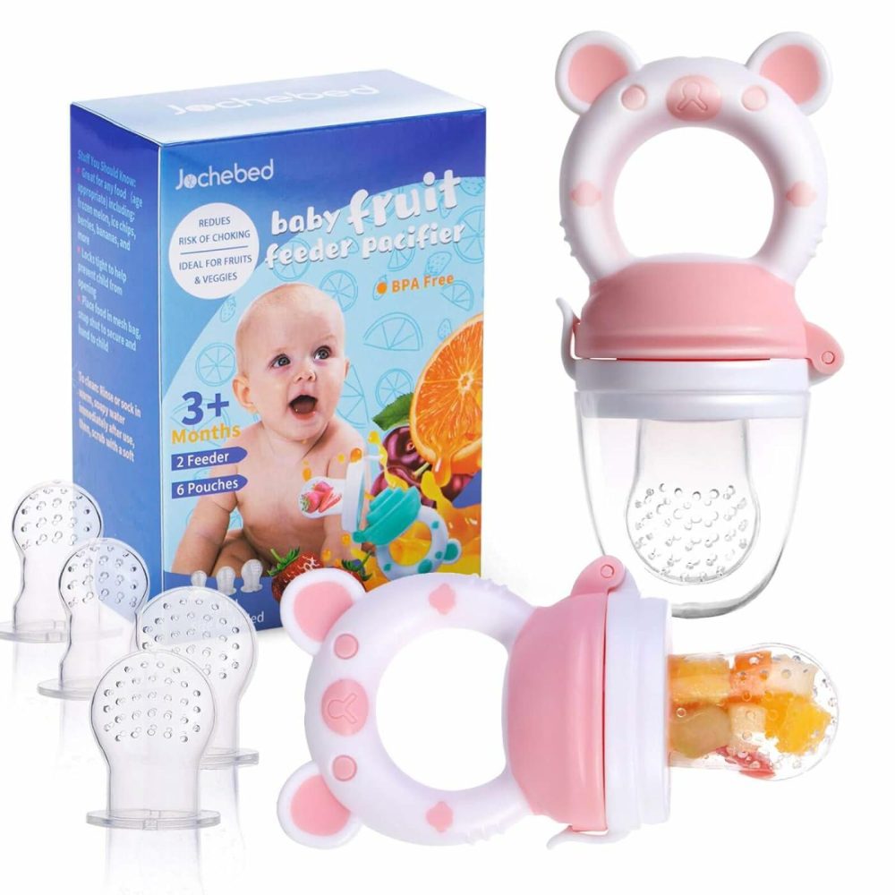 Baby Fruit Food Feeder Pacifier – Fresh Food Feeder  Infant Fruit Teething Teether Toy For 3-24 Months  6 Pcs Silicone Pouches For Toddlers & Kids & Babies  2-Pack (Light Pink)  |  Teethers All Toys Light Pink