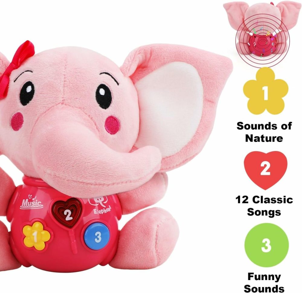 Baby Girl Toys 0-6 Months Baby Boy Infant Girls Gifts Musical Toys For Newborn Girl Toys 0-3 Month Plush Elephant Toy Infant Toys 6-12 Months Newborn Baby Easter Gifts For Girls  |  Musical Toys All Toys Pink Baby Plush Elephant