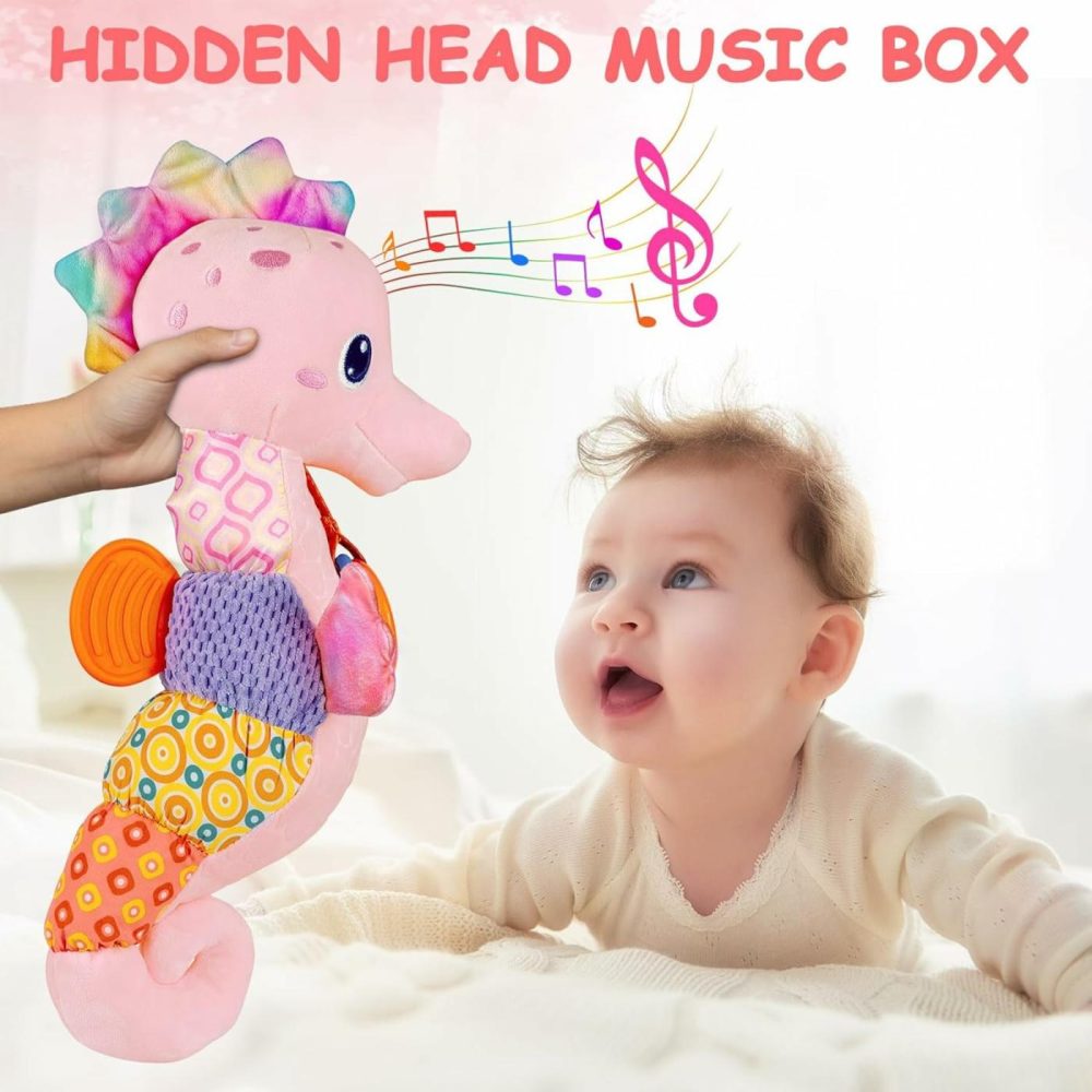 Baby Girl Toys 0-6 Months,Infant Musical Stuffed Animals Soft Toy With Bright Colors,Crinkle Sound Paper  Multi-Textures & Rattles,Baby Newborn Toys For 0 3 6 9 12 Months Boy/Girls(Pink)  |  Musical Toys All Toys Pink