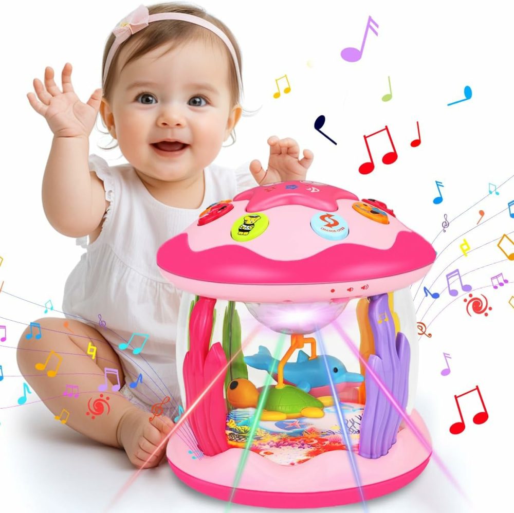 Baby Girl Toys 6-12 Months: Babies Ocean Rotating Light Up Musical Toys 12-18 Months Crawling Learning Infant Toys For Toddlers 1 2 3 Years Old Baby Girl Gifts (Pink)  |  Musical Toys All Toys