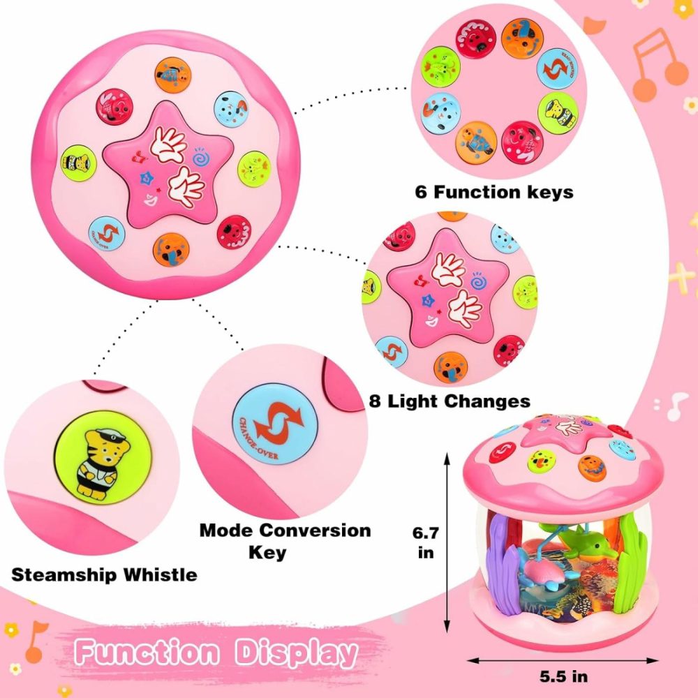 Baby Girl Toys 6-12 Months: Babies Ocean Rotating Light Up Musical Toys 12-18 Months Crawling Learning Infant Toys For Toddlers 1 2 3 Years Old Baby Girl Gifts (Pink)  |  Musical Toys All Toys