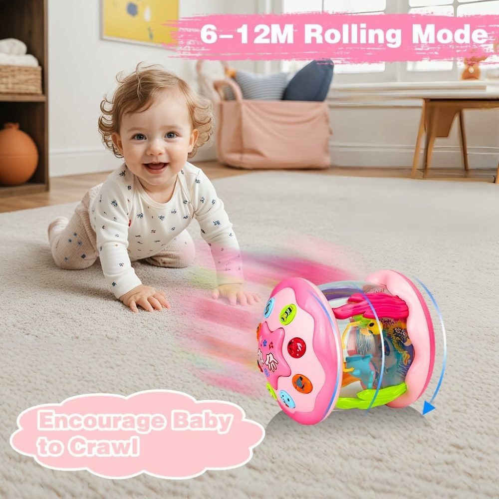 Baby Girl Toys 6-12 Months: Babies Ocean Rotating Light Up Musical Toys 12-18 Months Crawling Learning Infant Toys For Toddlers 1 2 3 Years Old Baby Girl Gifts (Pink)  |  Musical Toys All Toys