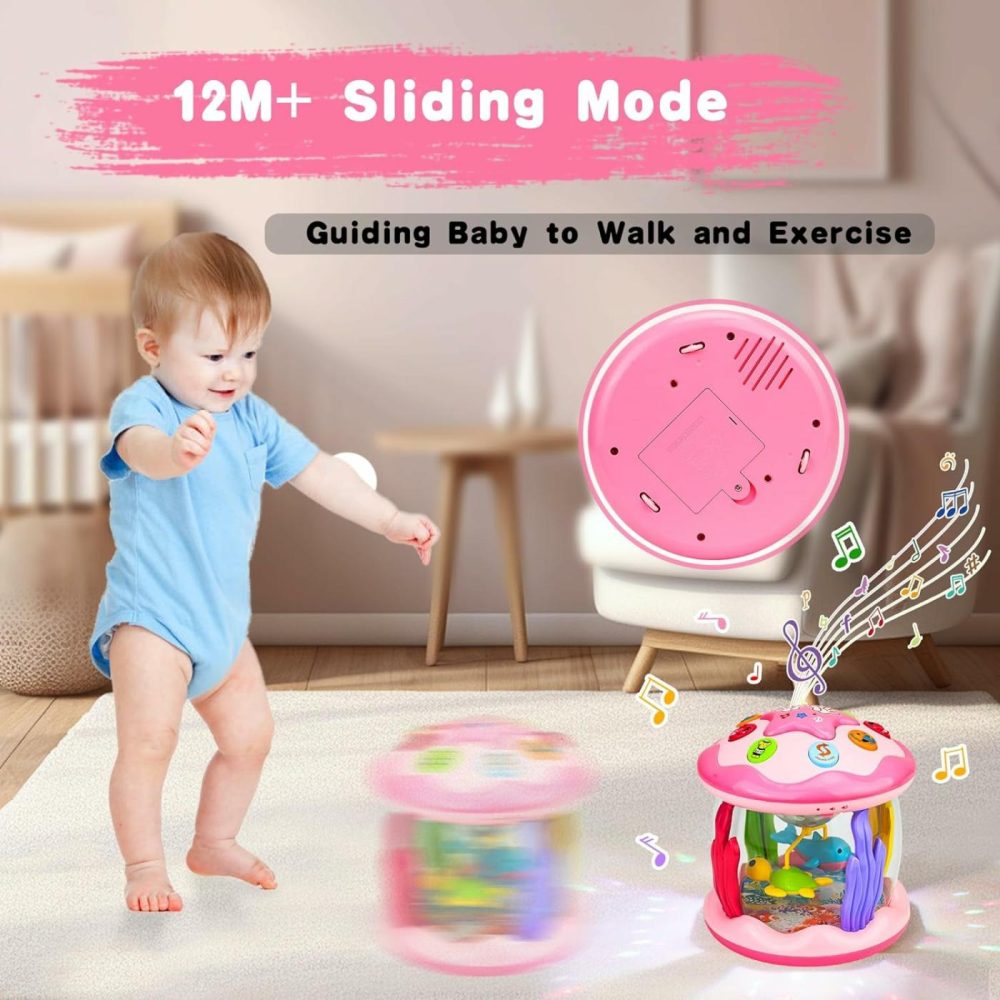 Baby Girl Toys 6-12 Months: Babies Ocean Rotating Light Up Musical Toys 12-18 Months Crawling Learning Infant Toys For Toddlers 1 2 3 Years Old Baby Girl Gifts (Pink)  |  Musical Toys All Toys