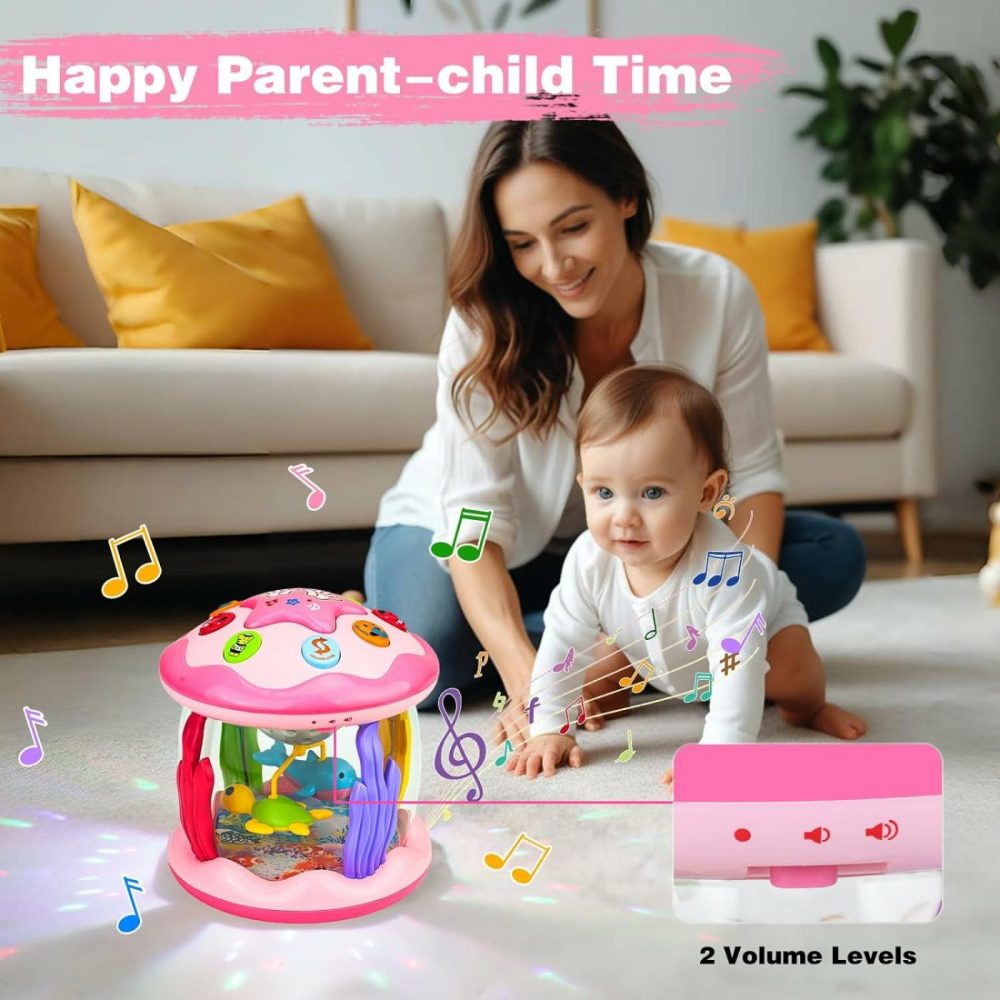 Baby Girl Toys 6-12 Months: Babies Ocean Rotating Light Up Musical Toys 12-18 Months Crawling Learning Infant Toys For Toddlers 1 2 3 Years Old Baby Girl Gifts (Pink)  |  Musical Toys All Toys