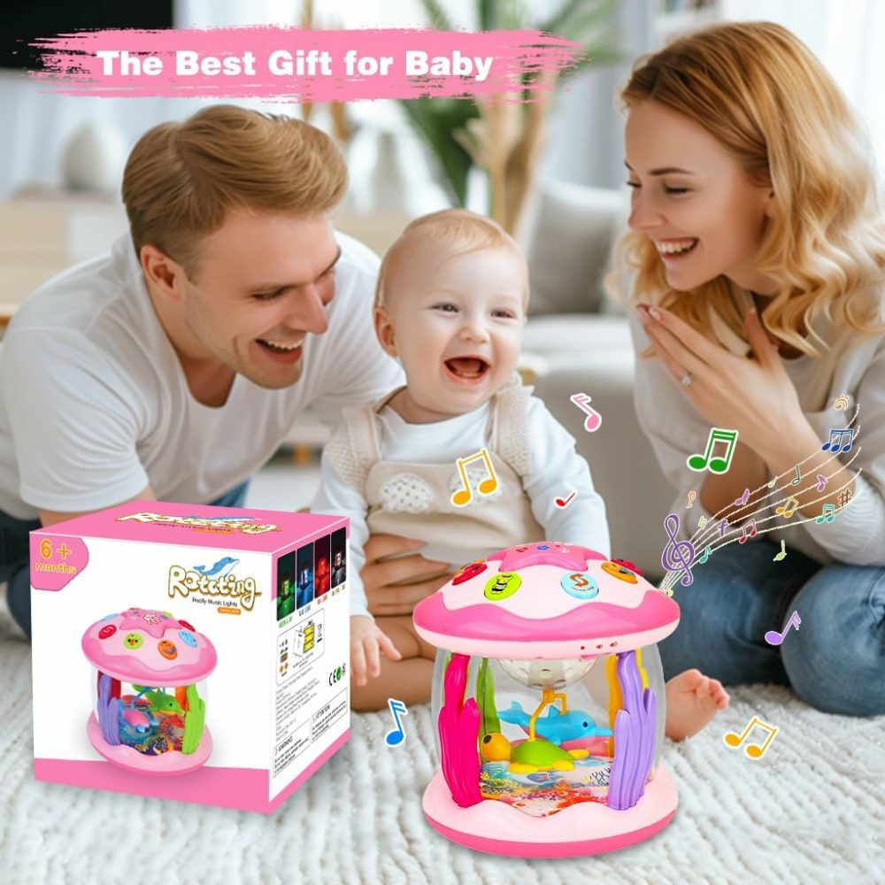 Baby Girl Toys 6-12 Months: Babies Ocean Rotating Light Up Musical Toys 12-18 Months Crawling Learning Infant Toys For Toddlers 1 2 3 Years Old Baby Girl Gifts (Pink)  |  Musical Toys All Toys