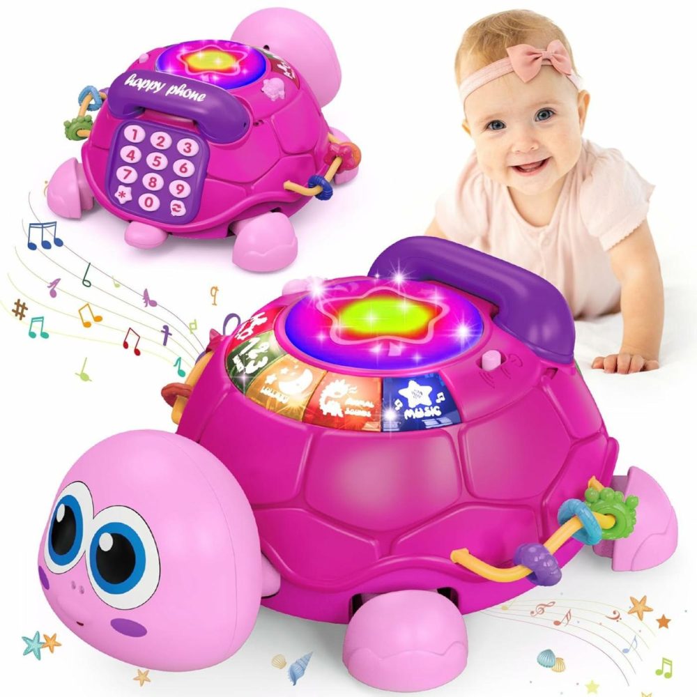 Baby Infant Light Up Music Turtle Toys  Baby Toys 6 To 12 Months With Phone  Baby Crawling Girl Toys 7 8 9 10 11 Months 1-2 Year Old Newborn Girl Gift (Pink)  |  Musical Toys All Toys Tortoise-pink