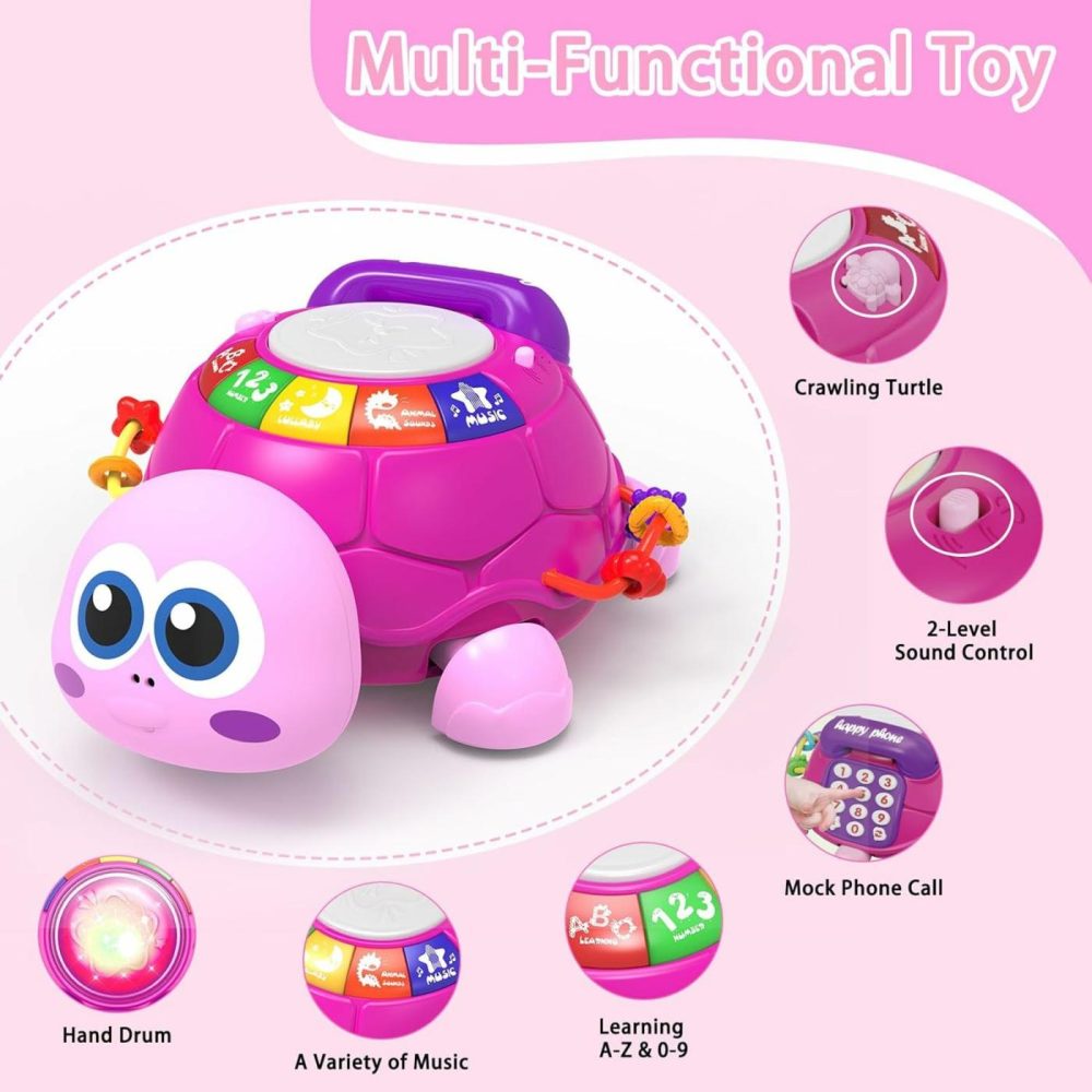 Baby Infant Light Up Music Turtle Toys  Baby Toys 6 To 12 Months With Phone  Baby Crawling Girl Toys 7 8 9 10 11 Months 1-2 Year Old Newborn Girl Gift (Pink)  |  Musical Toys All Toys Tortoise-pink