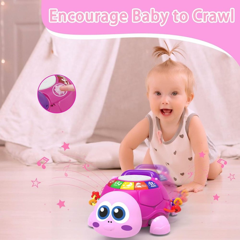 Baby Infant Light Up Music Turtle Toys  Baby Toys 6 To 12 Months With Phone  Baby Crawling Girl Toys 7 8 9 10 11 Months 1-2 Year Old Newborn Girl Gift (Pink)  |  Musical Toys All Toys Tortoise-pink