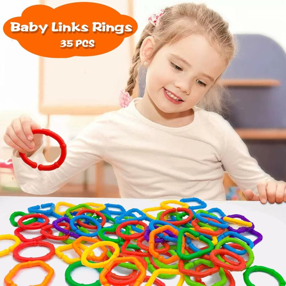 Baby Links Rings – 35 Geometric Linking Chains Ring Toys For Baby – Safe Infant Toys For Teething And Sensory Development – Car Seat & Stroller Toys For Infants & Toddlers  |  Car Seat & Stroller Toys All Toys Car Seat & Stroller Toys