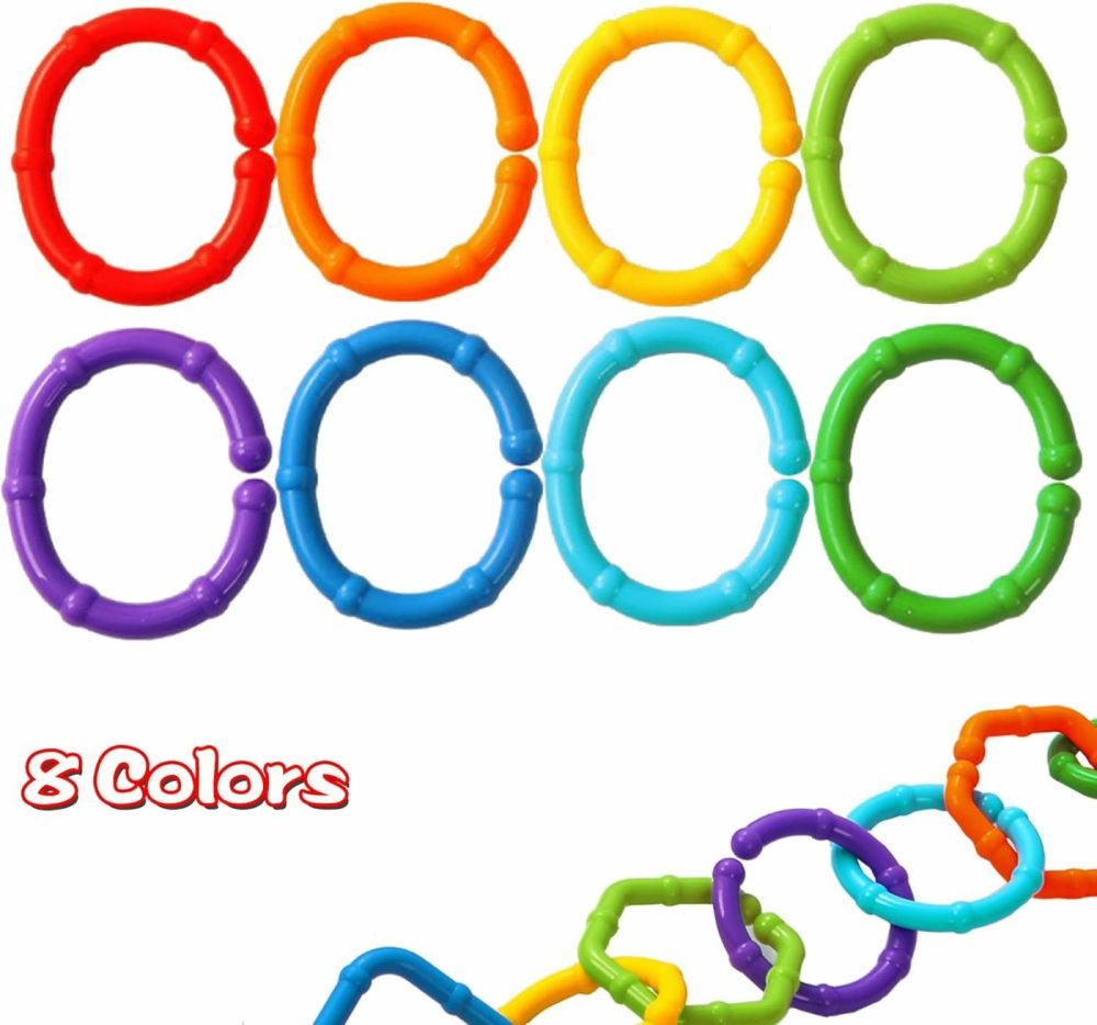 Baby Links Rings – 35 Geometric Linking Chains Ring Toys For Baby – Safe Infant Toys For Teething And Sensory Development – Car Seat & Stroller Toys For Infants & Toddlers  |  Car Seat & Stroller Toys All Toys Car Seat & Stroller Toys