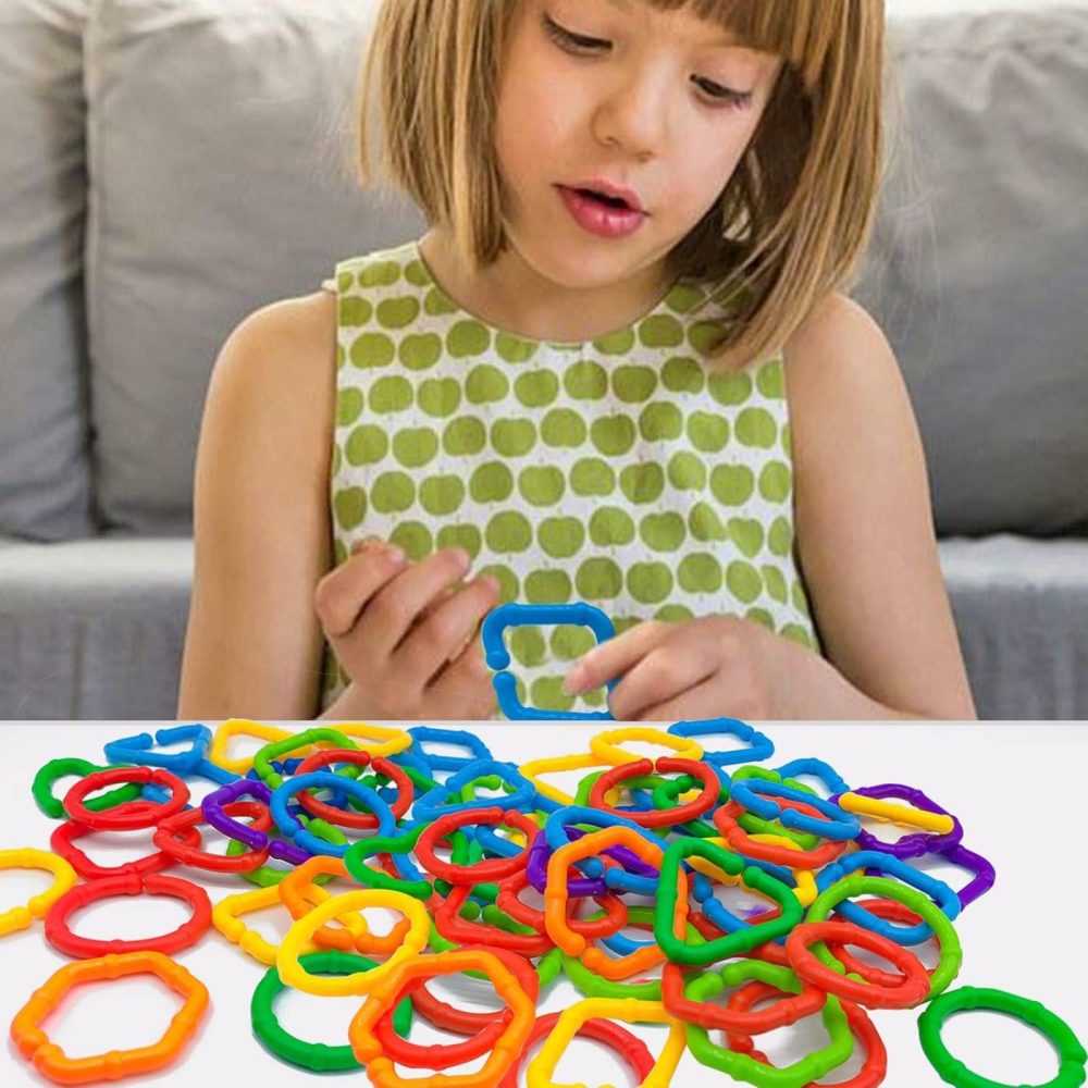 Baby Links Rings – 35 Geometric Linking Chains Ring Toys For Baby – Safe Infant Toys For Teething And Sensory Development – Car Seat & Stroller Toys For Infants & Toddlers  |  Car Seat & Stroller Toys All Toys Car Seat & Stroller Toys