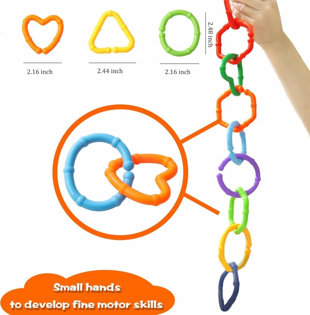 Baby Links Rings – 35 Geometric Linking Chains Ring Toys For Baby – Safe Infant Toys For Teething And Sensory Development – Car Seat & Stroller Toys For Infants & Toddlers  |  Car Seat & Stroller Toys All Toys Car Seat & Stroller Toys