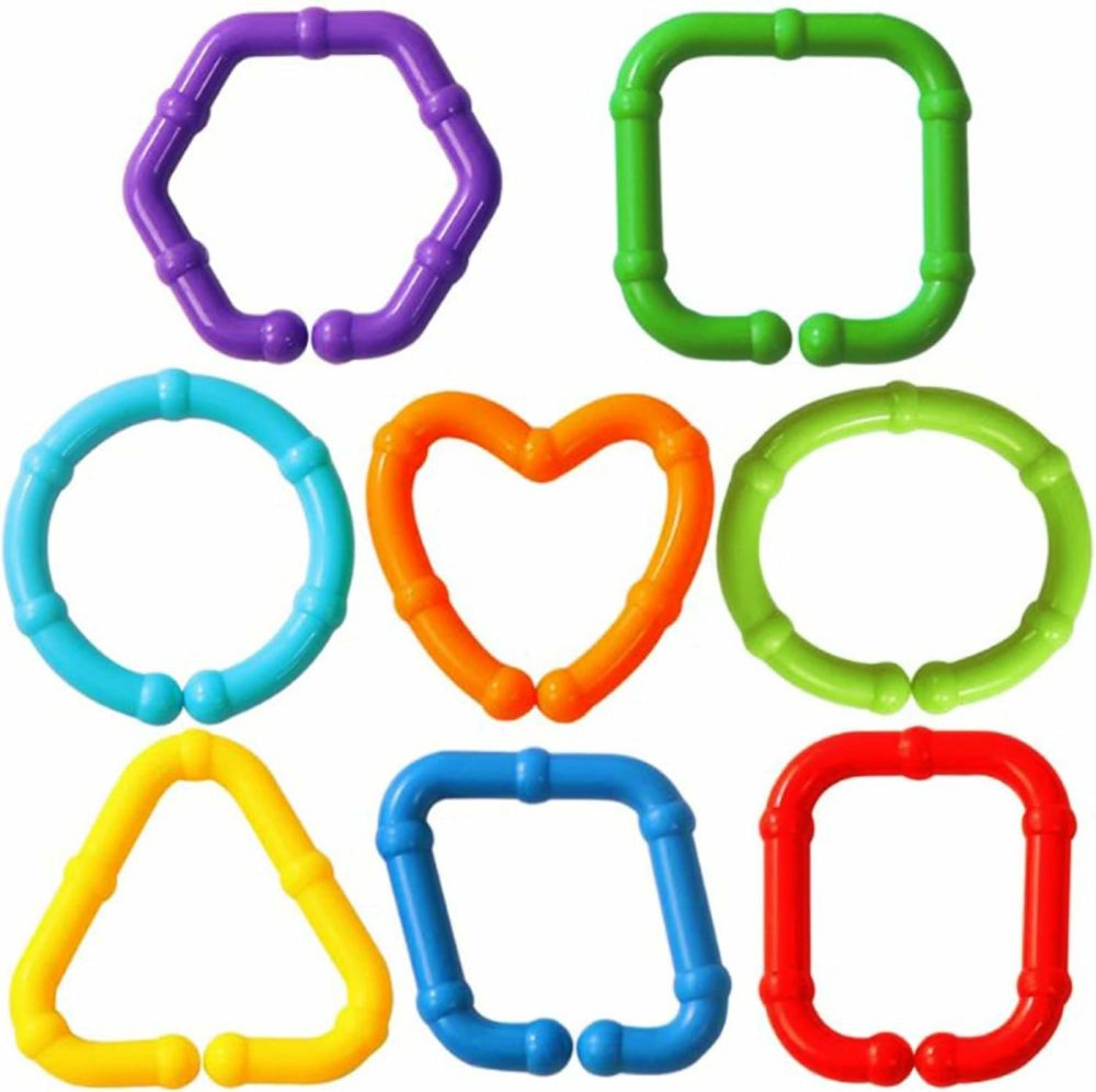 Baby Links Rings – 35 Geometric Linking Chains Ring Toys For Baby – Safe Infant Toys For Teething And Sensory Development – Car Seat & Stroller Toys For Infants & Toddlers  |  Car Seat & Stroller Toys All Toys Car Seat & Stroller Toys