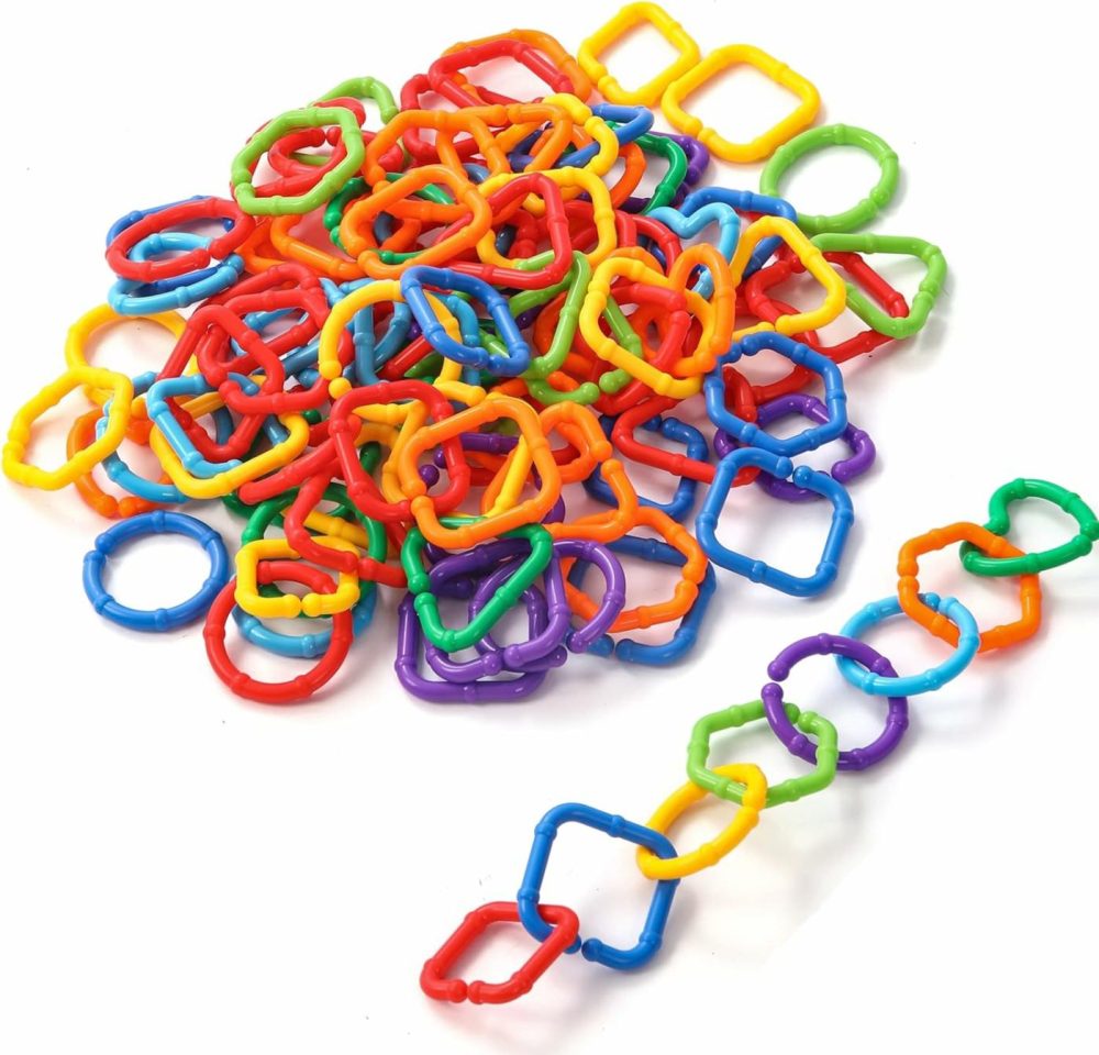 Baby Links Rings – 35 Geometric Linking Chains Ring Toys For Baby – Safe Infant Toys For Teething And Sensory Development – Car Seat & Stroller Toys For Infants & Toddlers  |  Car Seat & Stroller Toys All Toys Car Seat & Stroller Toys