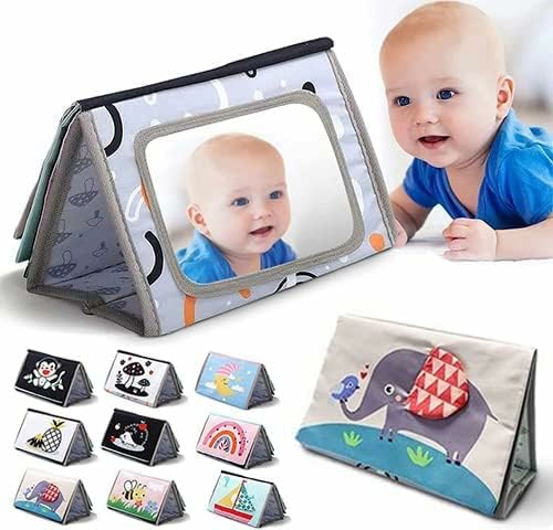 Baby Mirror Toys For Tummy Time  Newborn Infant 0 3 4 6 12 Months Old Boy  Girl Brain Developmental Montessori Sensory High Contrast Crinkle Book W Safe Mirror For Floor  Crib  Car  Bouncer  |  Mirrors All Toys Mirrors