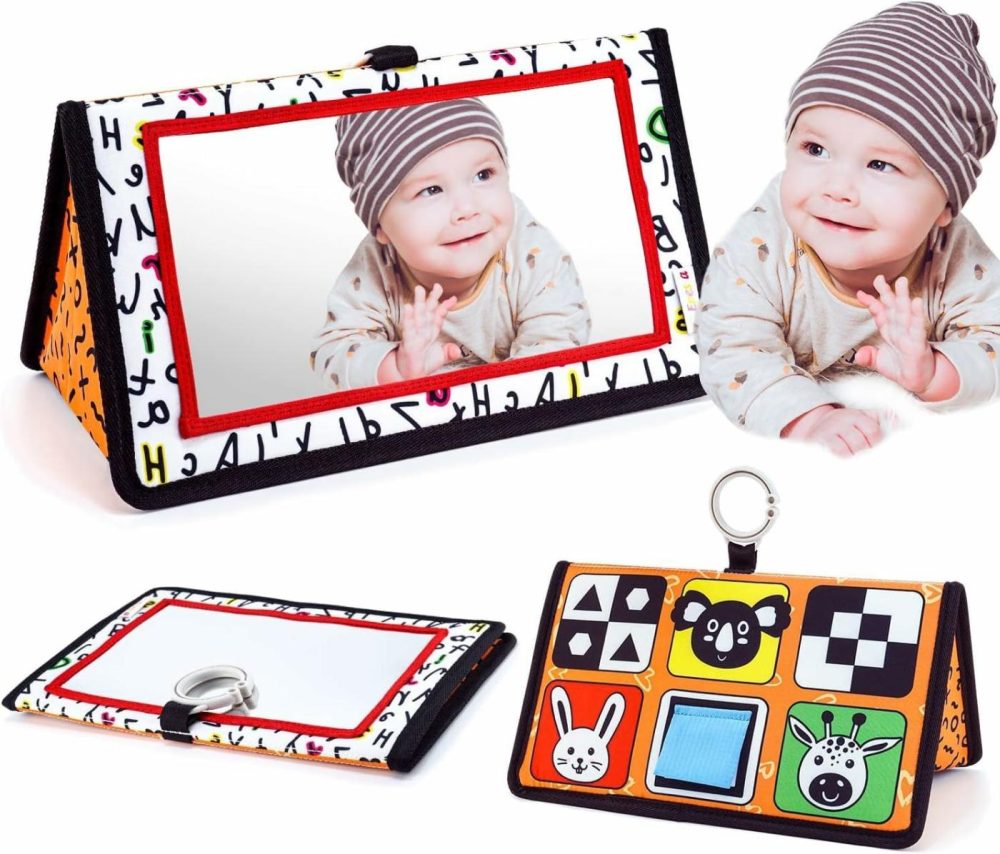 Baby Mirror Toys For Tummy Time  Newborn Infant Toys 0-6 6-12 Months  Baby Floor Mirror  Black And White High Contrast Baby Toys 0 3 6 9 Month Crawling Sensory Toy  Crib  Brain Development  |  Mirrors All Toys Mirrors