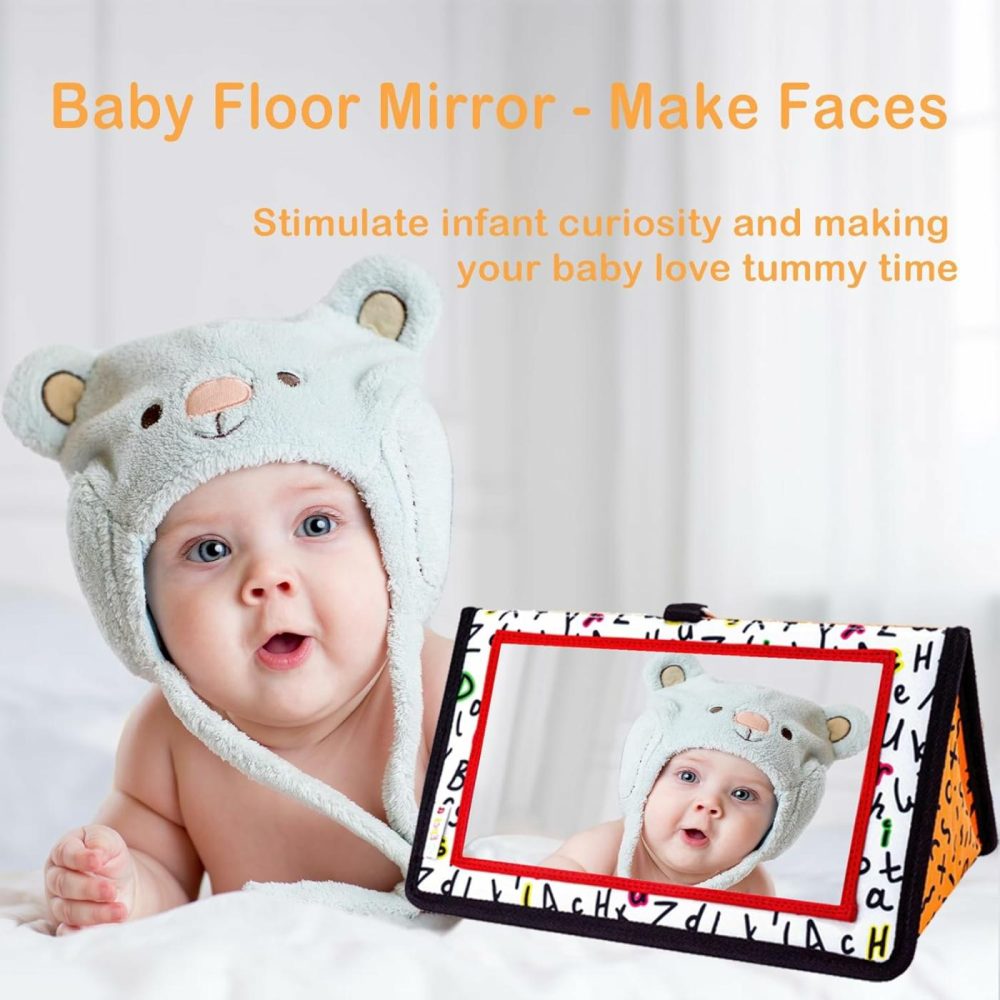 Baby Mirror Toys For Tummy Time  Newborn Infant Toys 0-6 6-12 Months  Baby Floor Mirror  Black And White High Contrast Baby Toys 0 3 6 9 Month Crawling Sensory Toy  Crib  Brain Development  |  Mirrors All Toys Mirrors