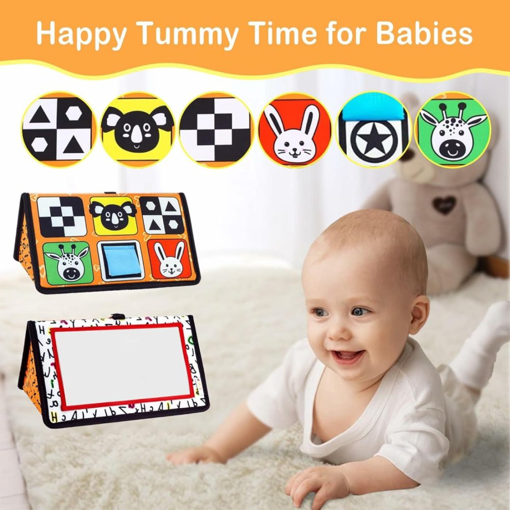 Baby Mirror Toys For Tummy Time  Newborn Infant Toys 0-6 6-12 Months  Baby Floor Mirror  Black And White High Contrast Baby Toys 0 3 6 9 Month Crawling Sensory Toy  Crib  Brain Development  |  Mirrors All Toys Mirrors