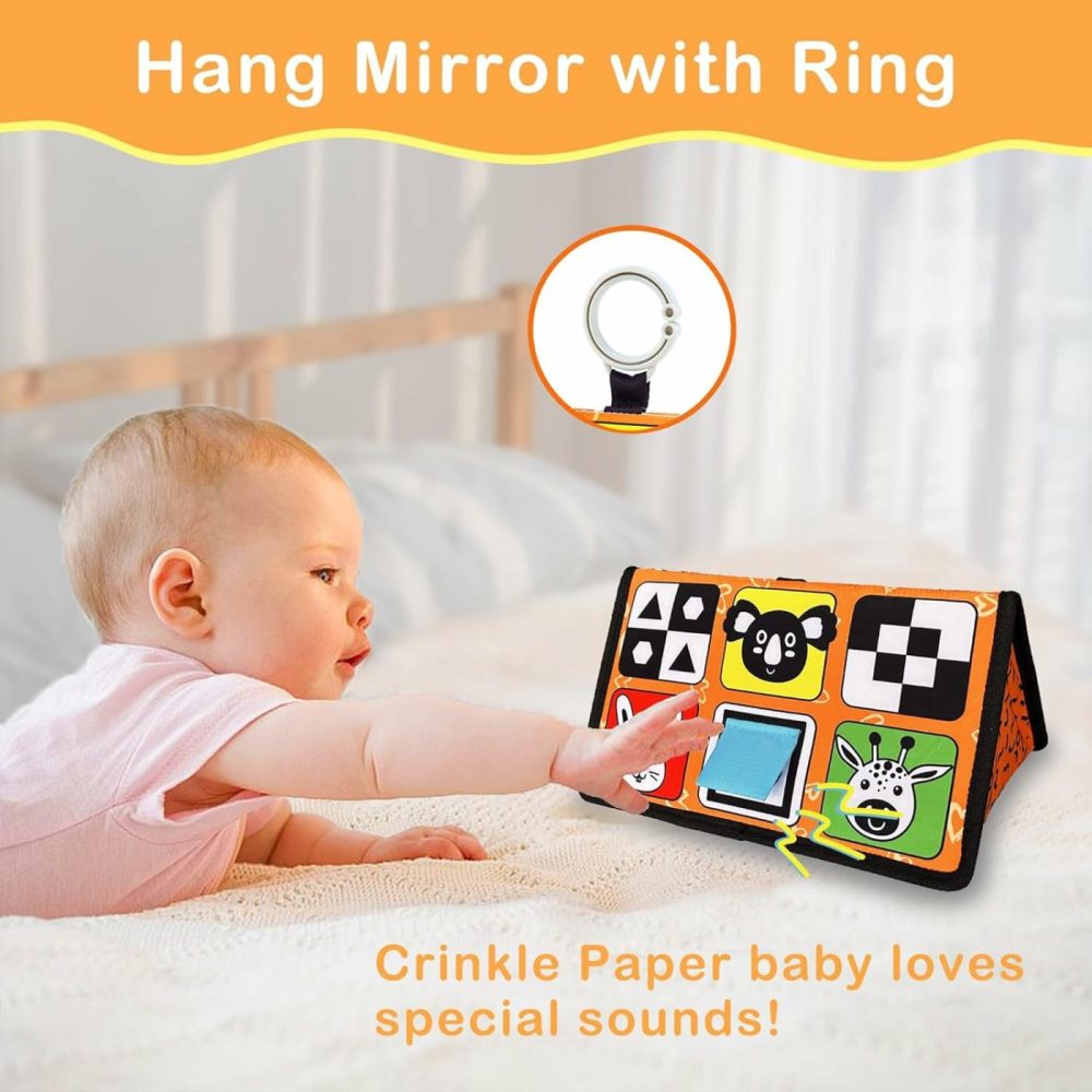 Baby Mirror Toys For Tummy Time  Newborn Infant Toys 0-6 6-12 Months  Baby Floor Mirror  Black And White High Contrast Baby Toys 0 3 6 9 Month Crawling Sensory Toy  Crib  Brain Development  |  Mirrors All Toys Mirrors