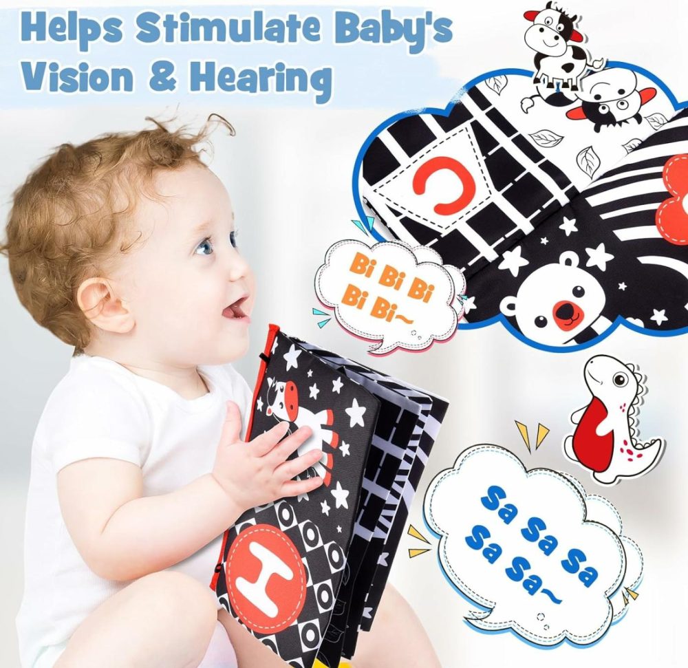 Baby Mirror Tummy Time Toys: 3 In 1 Black White High Contrast Baby Mirror With Book & Mat Montessori Toy For 0 3 6 9 12 Months Newborn Gifts For Boy Girl Sensory Infant Toy 0-6  |  Mirrors All Toys Mirrors