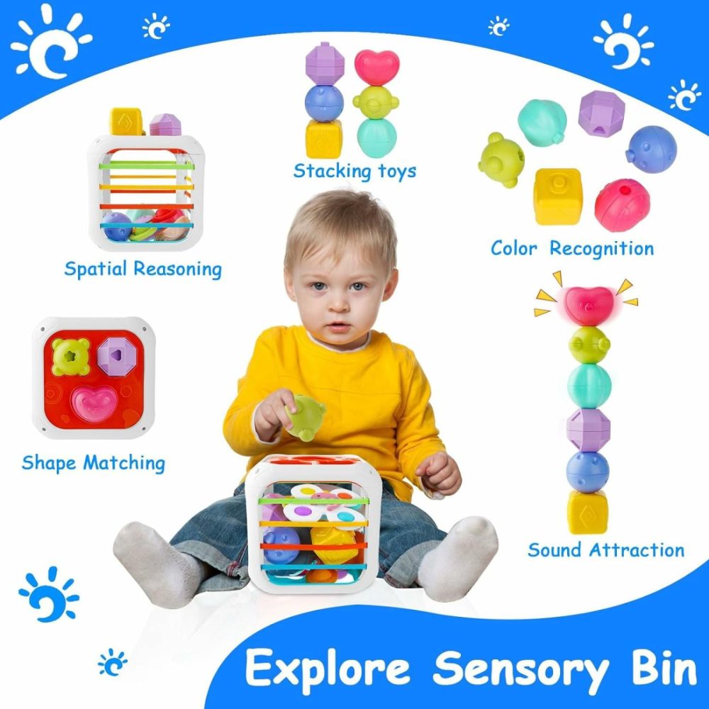 Baby Montessori Toys For 6 To 12 Months  Shape Sorter Sensory Bin With 6 Shape Blocks  Stacking Rings Infant Teething Toys  Suction Cup Spinner Toddler Bath Toy  Baby Toys Gift For Birthday  |  Sorting & Stacking Toys All Toys Sorting & Stacking Toys