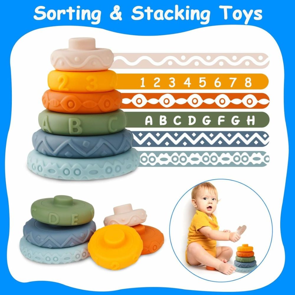 Baby Montessori Toys For 6 To 12 Months  Shape Sorter Sensory Bin With 6 Shape Blocks  Stacking Rings Infant Teething Toys  Suction Cup Spinner Toddler Bath Toy  Baby Toys Gift For Birthday  |  Sorting & Stacking Toys All Toys Sorting & Stacking Toys