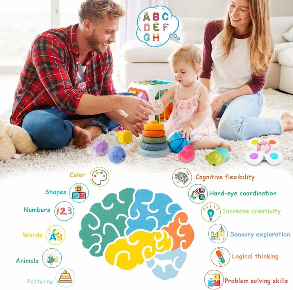 Baby Montessori Toys For 6 To 12 Months  Shape Sorter Sensory Bin With 6 Shape Blocks  Stacking Rings Infant Teething Toys  Suction Cup Spinner Toddler Bath Toy  Baby Toys Gift For Birthday  |  Sorting & Stacking Toys All Toys Sorting & Stacking Toys