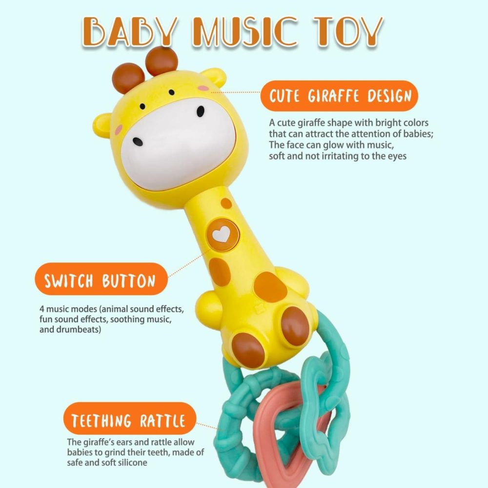 Baby Music Rattles Toy 6-12 Months  Baby Teething Toys With Music And Light  Toddler Learning Toys With Music And Light Newborn Toys Infant Baby Boy Girl Gifts (Giraffe)  |  Rattles & Plush Rings All Toys Giraffe