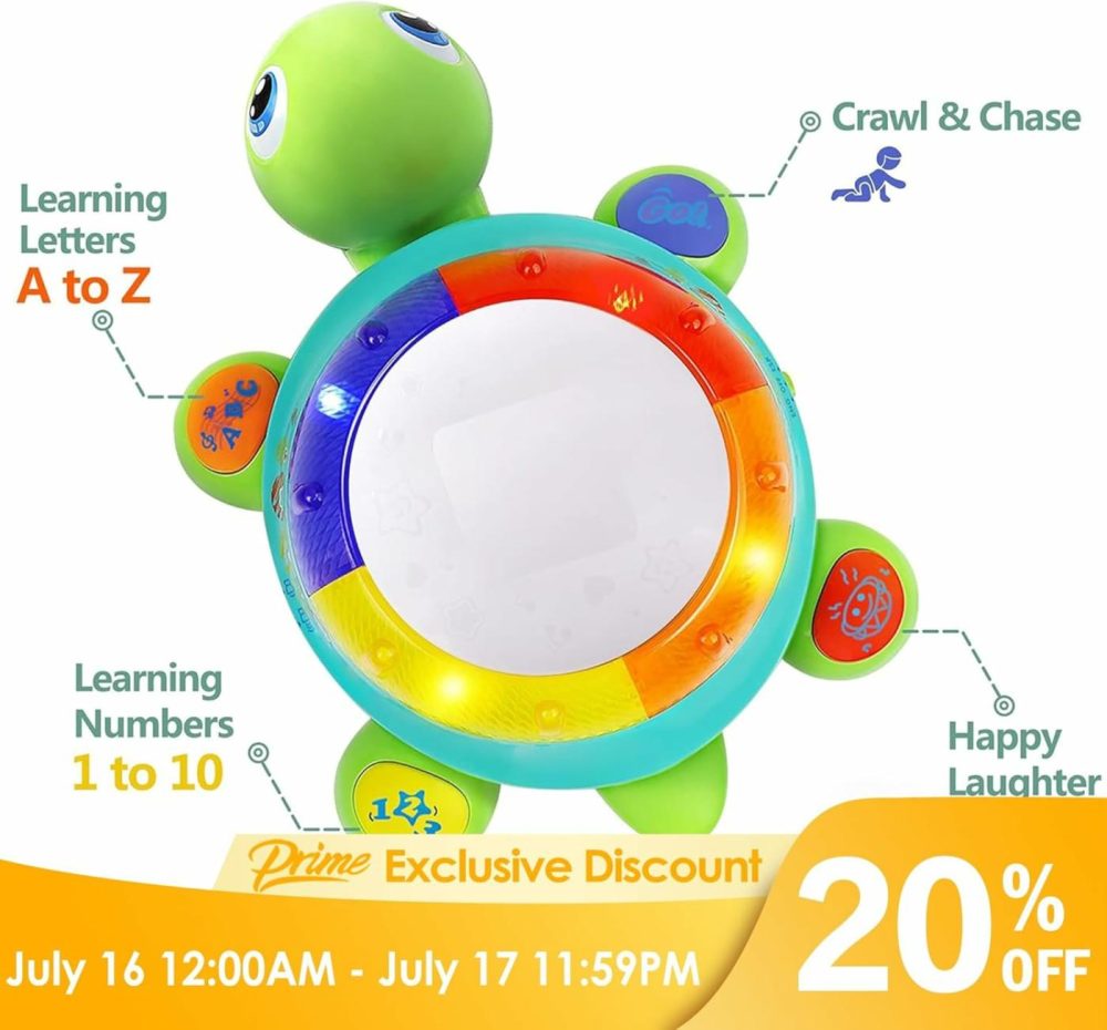 Baby Musical Turtle Toy  Infant Crawling Tummy Toys W/ Light Sound  Toddler Spanish English Bilingual Learning Educational  Birthday Gifts 6 7 8 9 10 12 18 Month 1 Year Old Boy Girl  |  Musical Toys All Toys