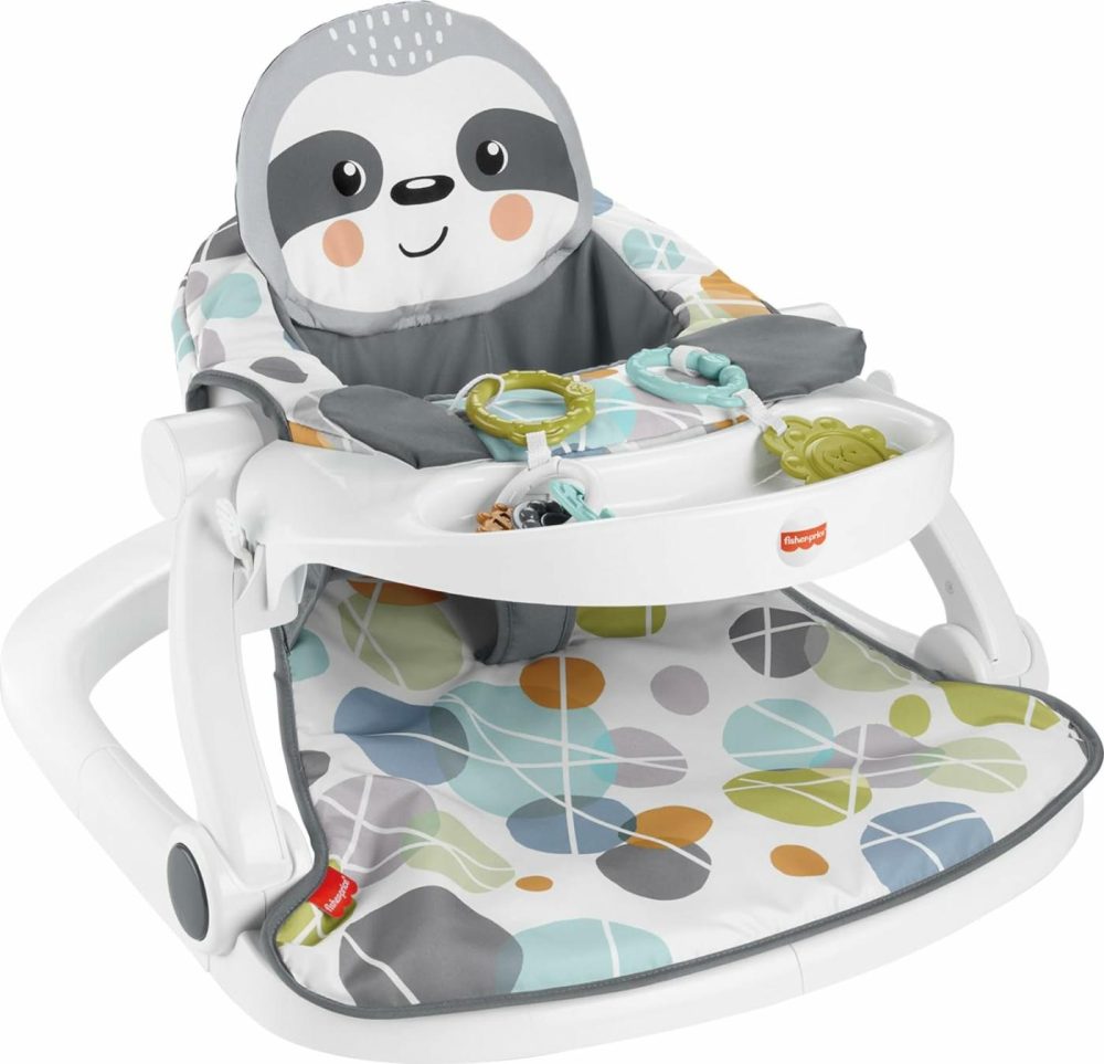 Baby Portable Chair With Snack Tray  Sit Me Up Floor Seat With Linkable Clacker & Teether Toys  Cute Sloth  |  Teethers All Toys Sloth