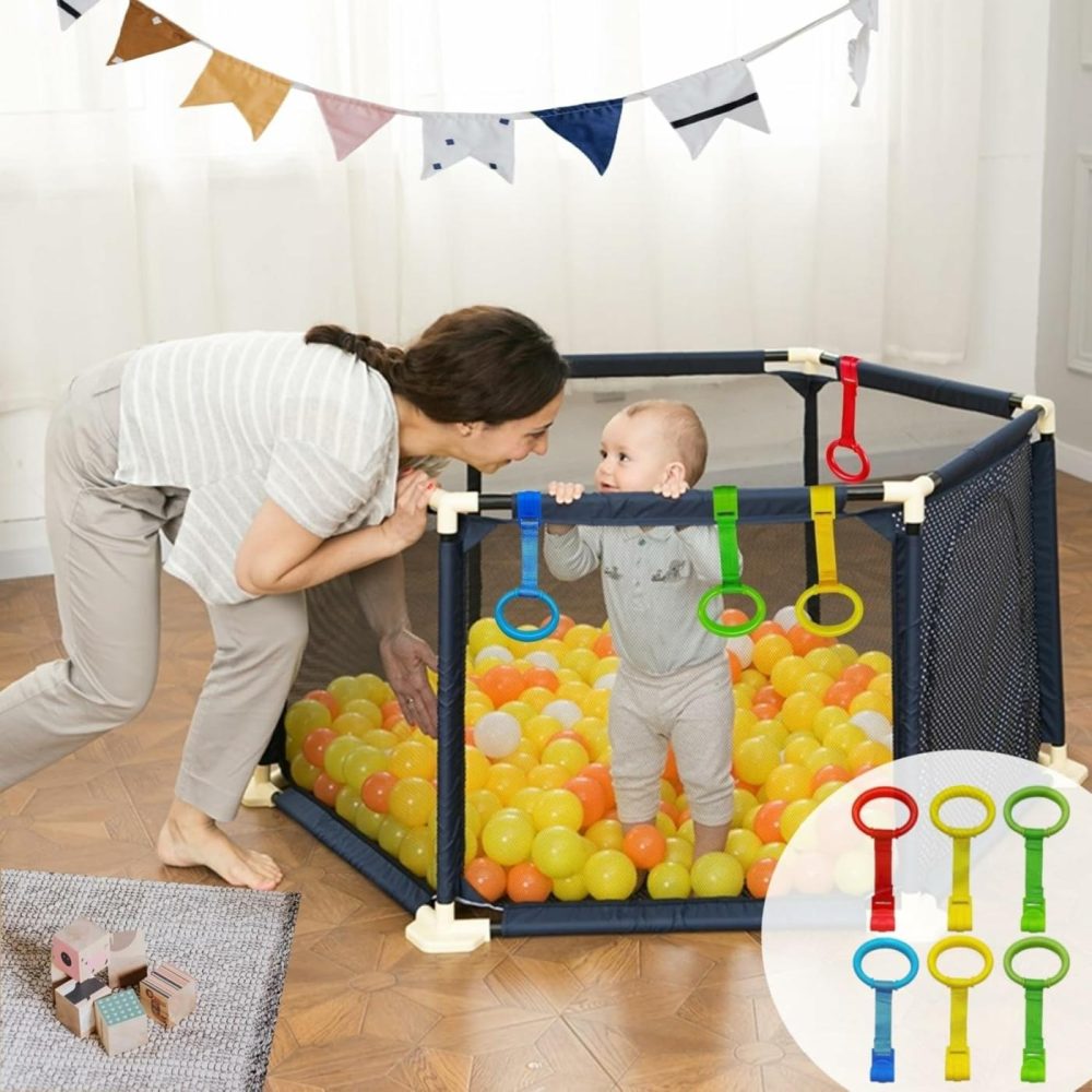 Baby Pull Up Rings  Pull Up Rings For Playpen  Baby Crib Pull Rings  Baby Cot Hanging Rings  Infant Baby Toddler Walking Assistant Pull Up Ring 6Pcs 4 Colors  |  Walkers All Toys red,green,yellow,blue