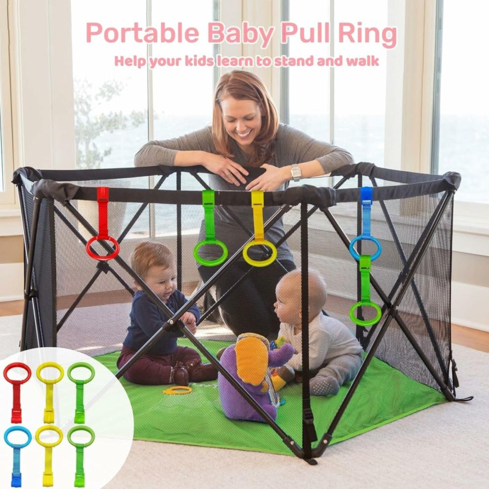 Baby Pull Up Rings  Pull Up Rings For Playpen  Baby Crib Pull Rings  Baby Cot Hanging Rings  Infant Baby Toddler Walking Assistant Pull Up Ring 6Pcs 4 Colors  |  Walkers All Toys red,green,yellow,blue