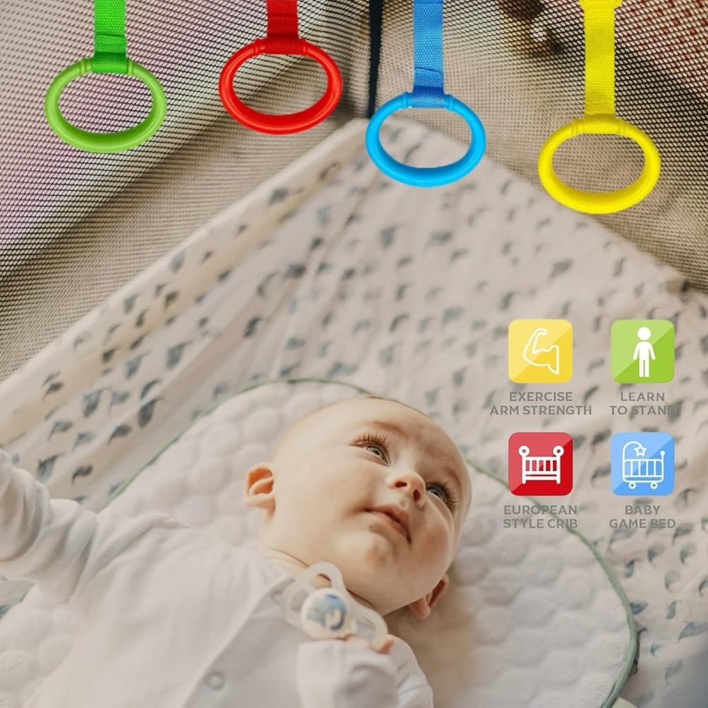 Baby Pull Up Rings  Pull Up Rings For Playpen  Baby Crib Pull Rings  Baby Cot Hanging Rings  Infant Baby Toddler Walking Assistant Pull Up Ring 6Pcs 4 Colors  |  Walkers All Toys red,green,yellow,blue