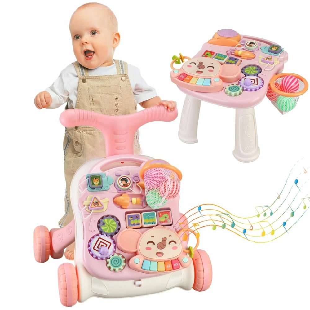 Baby Push Walker 3 In 1 Sit-To-Stand Learning Walker With Wheels Kids’Multiple Educational Activity Center Music Learning Toy Gift For Infant Boys Girls (Pink)  |  Push & Pull Toys All Toys Multicolor