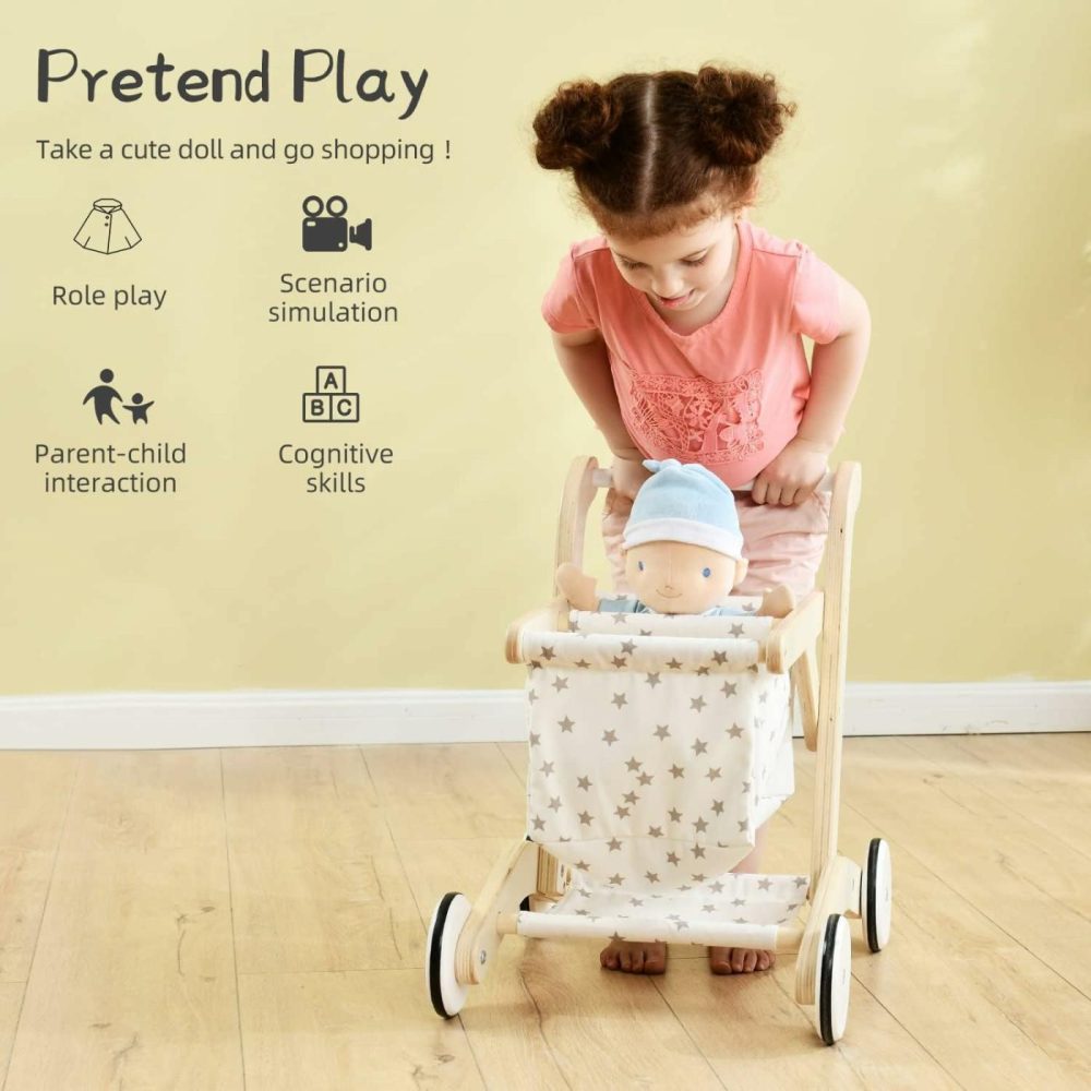 Baby Push Walker Doll Stroller  Push Toy For Toddler  Shopping Cart For Girls And Boys 1 Years Old  Kids Stand Learning Walker  Wooden Play Wagon With Wheel  Larger Size 15.2 * 18.7 * 19.7  |  Push & Pull Toys All Toys Push & Pull Toys