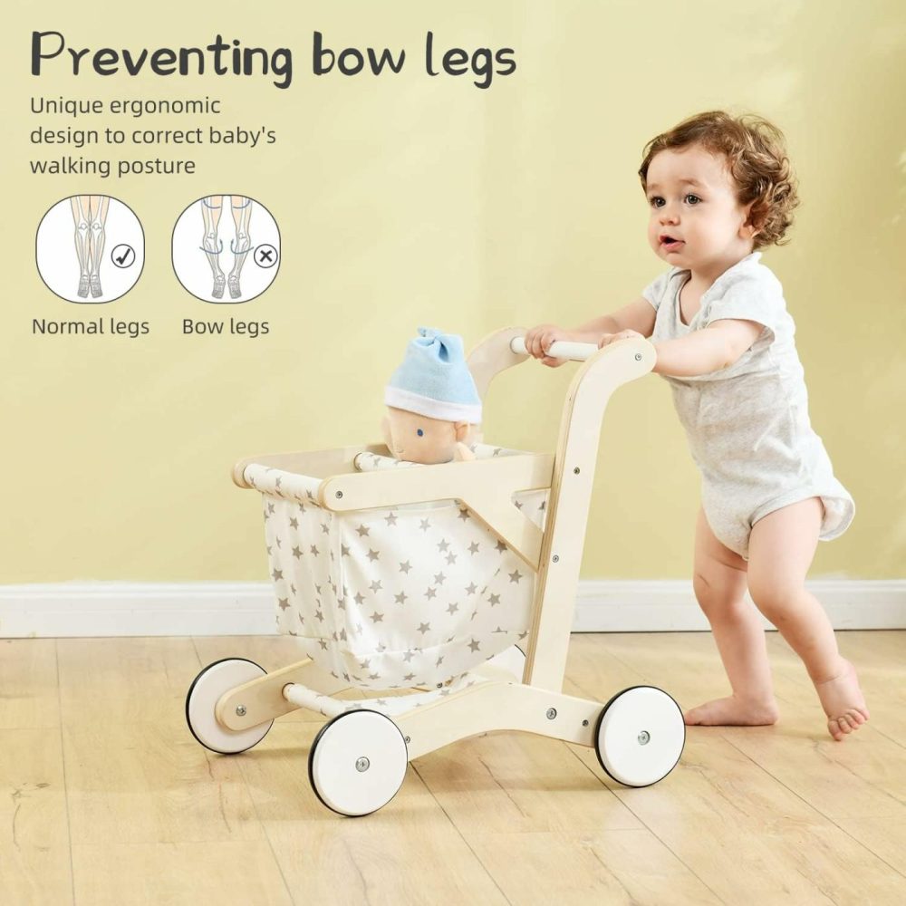 Baby Push Walker Doll Stroller  Push Toy For Toddler  Shopping Cart For Girls And Boys 1 Years Old  Kids Stand Learning Walker  Wooden Play Wagon With Wheel  Larger Size 15.2 * 18.7 * 19.7  |  Push & Pull Toys All Toys Push & Pull Toys