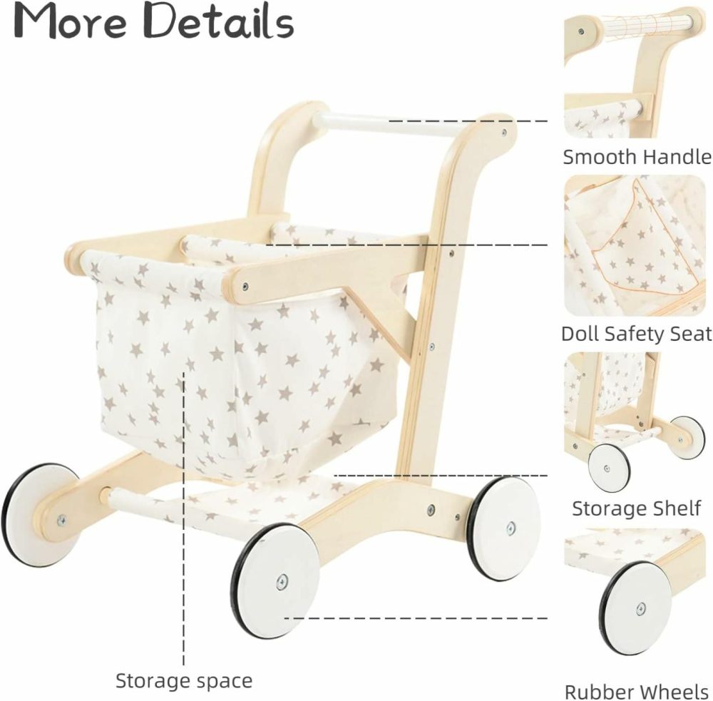 Baby Push Walker Doll Stroller  Push Toy For Toddler  Shopping Cart For Girls And Boys 1 Years Old  Kids Stand Learning Walker  Wooden Play Wagon With Wheel  Larger Size 15.2 * 18.7 * 19.7  |  Push & Pull Toys All Toys Push & Pull Toys