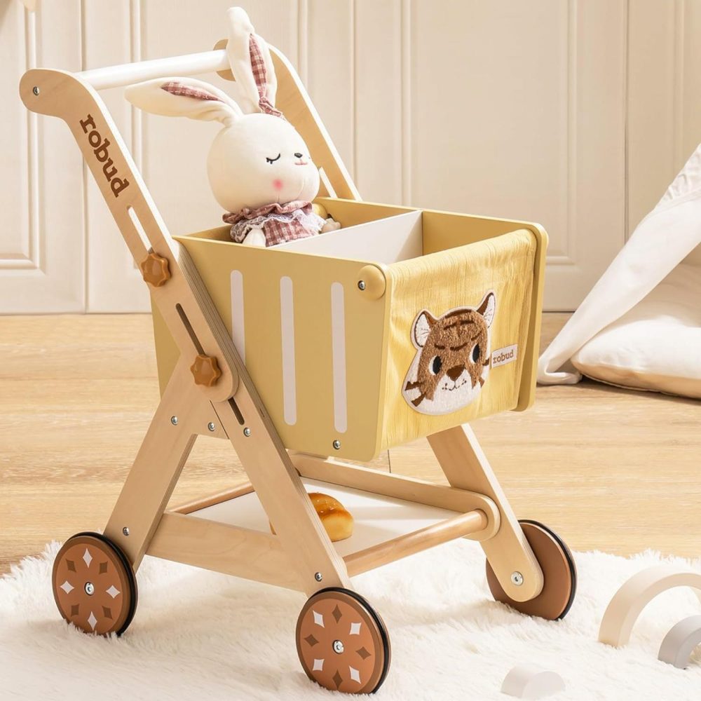 Baby Push Walker Doll Stroller  Wooden Shopping Cart For Girls Boys  Height Adjustable Wooden Baby Walker For Kids Toddlers  Learning Walker Toys For 10 Months 1 Year Old  |  Walkers All Toys Walkers