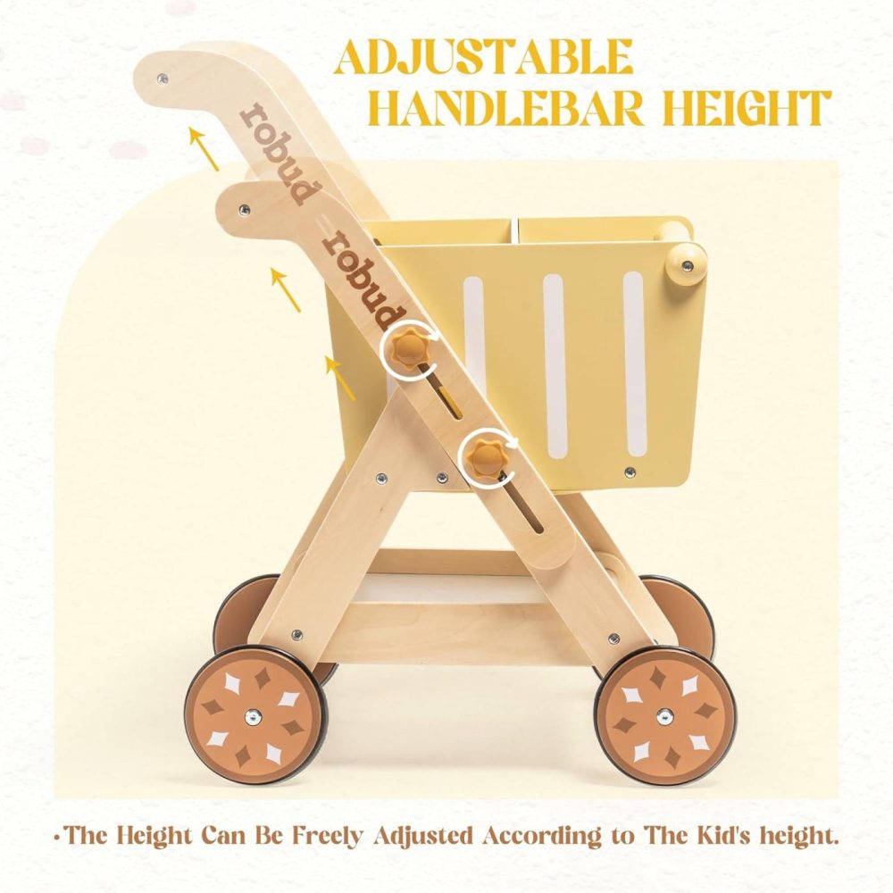 Baby Push Walker Doll Stroller  Wooden Shopping Cart For Girls Boys  Height Adjustable Wooden Baby Walker For Kids Toddlers  Learning Walker Toys For 10 Months 1 Year Old  |  Walkers All Toys Walkers