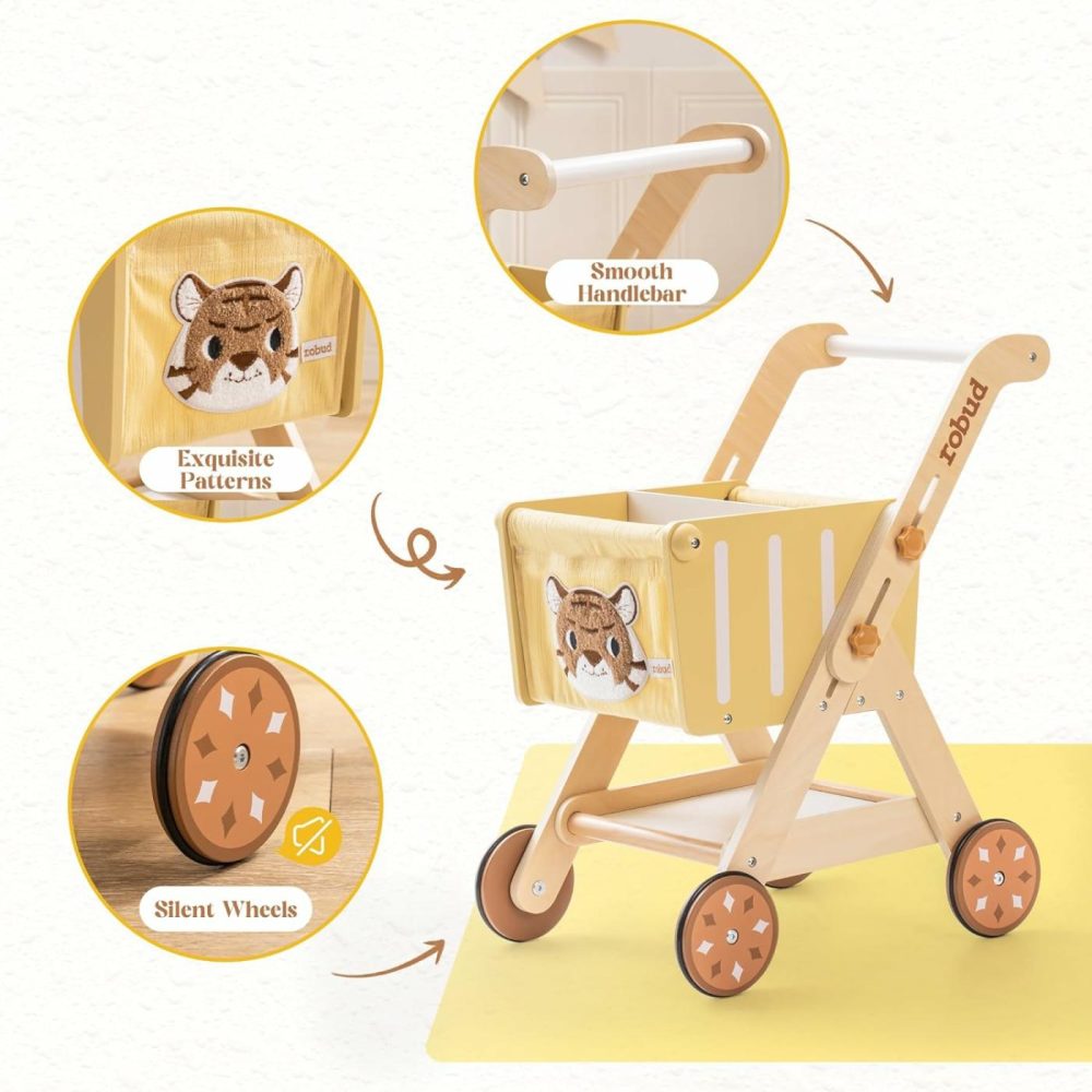 Baby Push Walker Doll Stroller  Wooden Shopping Cart For Girls Boys  Height Adjustable Wooden Baby Walker For Kids Toddlers  Learning Walker Toys For 10 Months 1 Year Old  |  Walkers All Toys Walkers