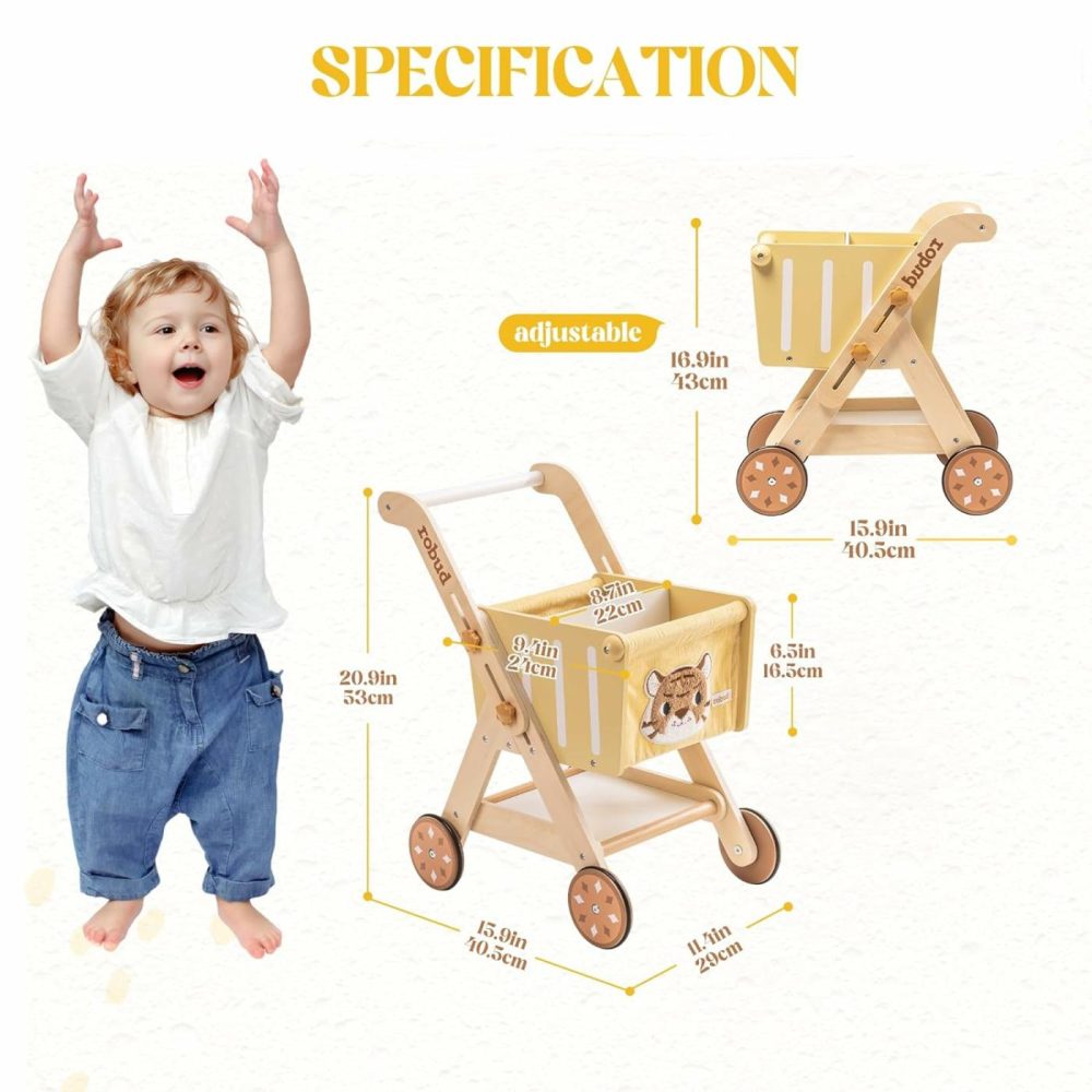 Baby Push Walker Doll Stroller  Wooden Shopping Cart For Girls Boys  Height Adjustable Wooden Baby Walker For Kids Toddlers  Learning Walker Toys For 10 Months 1 Year Old  |  Walkers All Toys Walkers