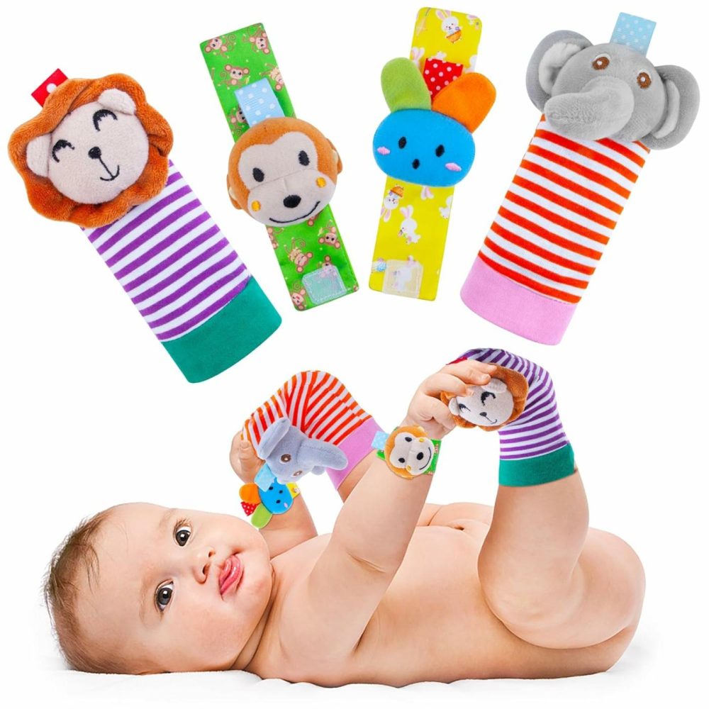 Baby Rattle Cotton Socks And Wrist Rattle Strap Set  Infant Toys 0 3 6 9 12 Months  Baby Gifts For Boys And Girls  Develop Babies Sensory Toys  |  Rattles & Plush Rings All Toys multicolored