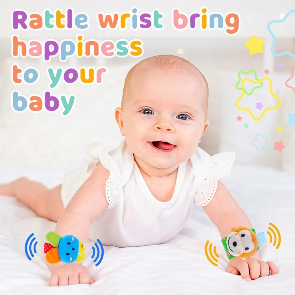 Baby Rattle Cotton Socks And Wrist Rattle Strap Set  Infant Toys 0 3 6 9 12 Months  Baby Gifts For Boys And Girls  Develop Babies Sensory Toys  |  Rattles & Plush Rings All Toys multicolored