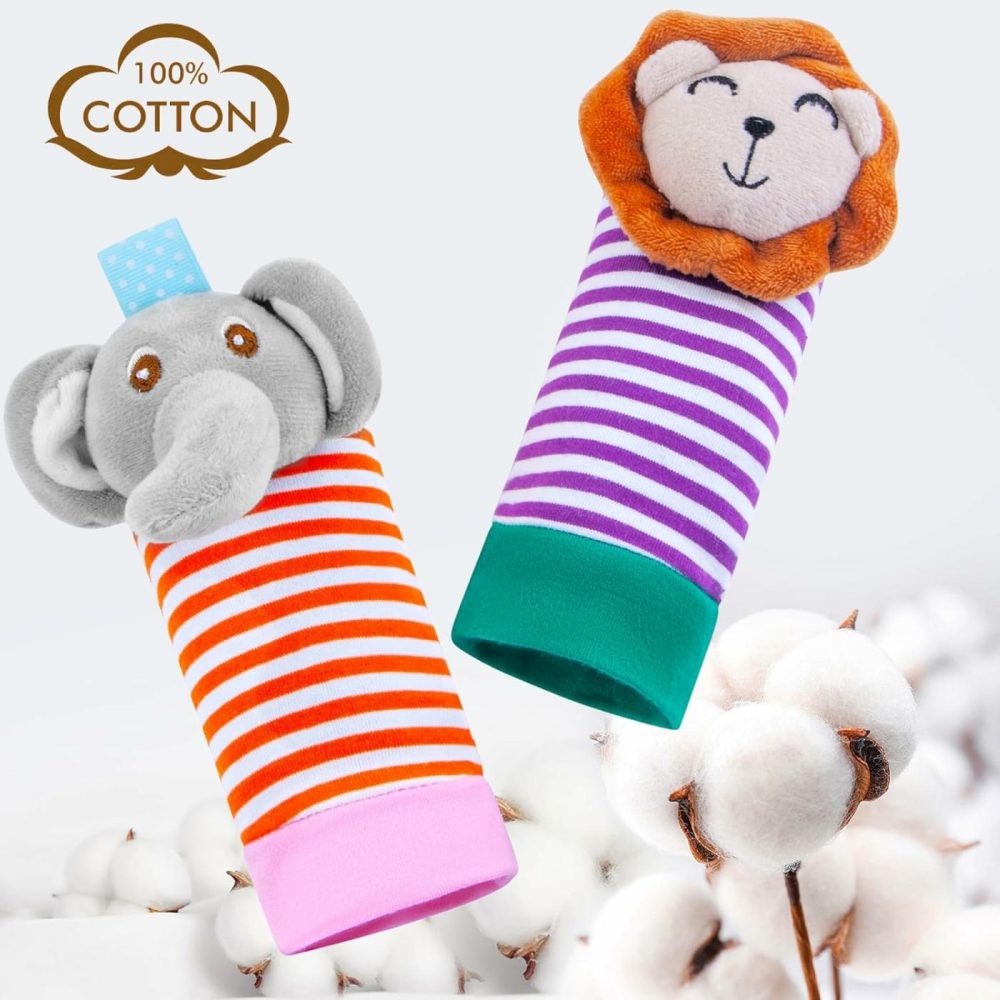 Baby Rattle Cotton Socks And Wrist Rattle Strap Set  Infant Toys 0 3 6 9 12 Months  Baby Gifts For Boys And Girls  Develop Babies Sensory Toys  |  Rattles & Plush Rings All Toys multicolored