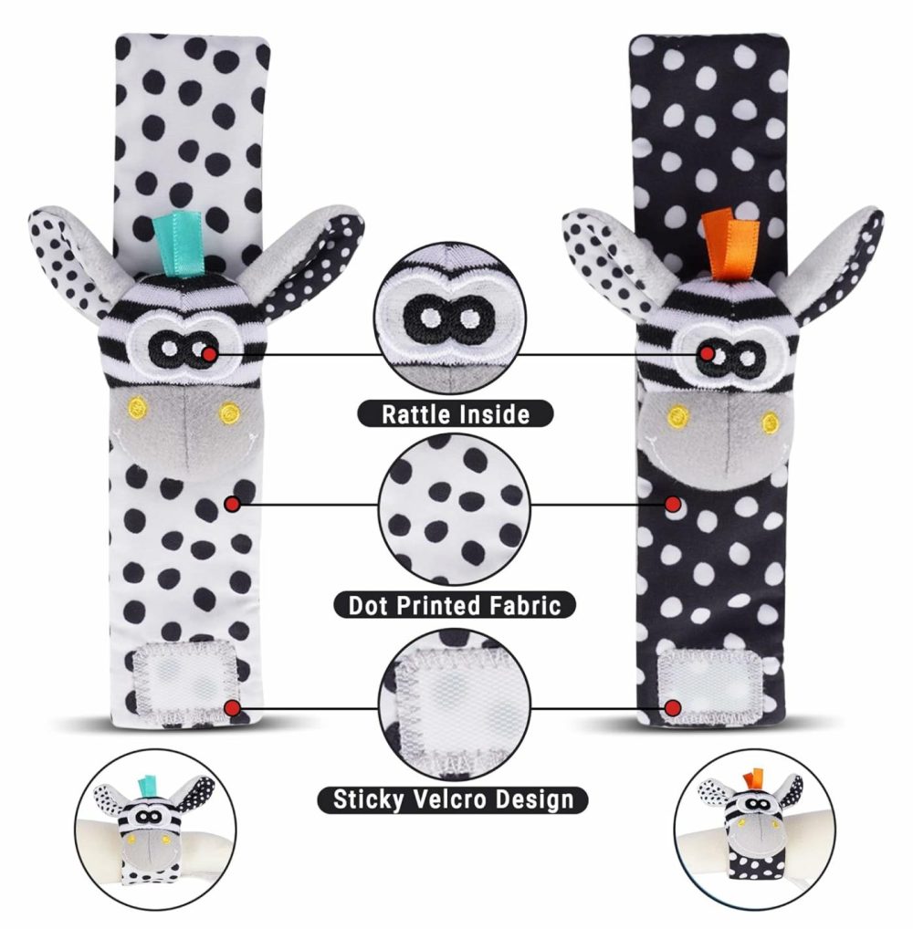 Baby Rattle Socks Wrist Strap Rattles Set  Cute Baby Animal Development Toy Gift For Newborn Babies  Black And White Foot Finder Sensory Set…  |  Rattles & Plush Rings All Toys Black & White