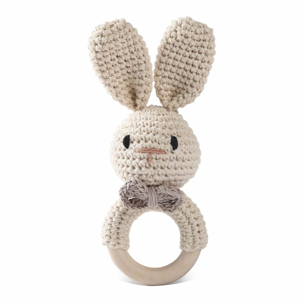 Baby Rattle Toys For Babies 0-6 Months Bunny Wooden Rattle For Baby Handmade Crochet Wooden Baby Rattle Organic Wooden Baby Toys Baby Stuffed Animals For Newborn  |  Rattles & Plush Rings All Toys rabbit