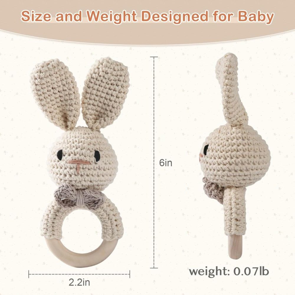 Baby Rattle Toys For Babies 0-6 Months Bunny Wooden Rattle For Baby Handmade Crochet Wooden Baby Rattle Organic Wooden Baby Toys Baby Stuffed Animals For Newborn  |  Rattles & Plush Rings All Toys rabbit